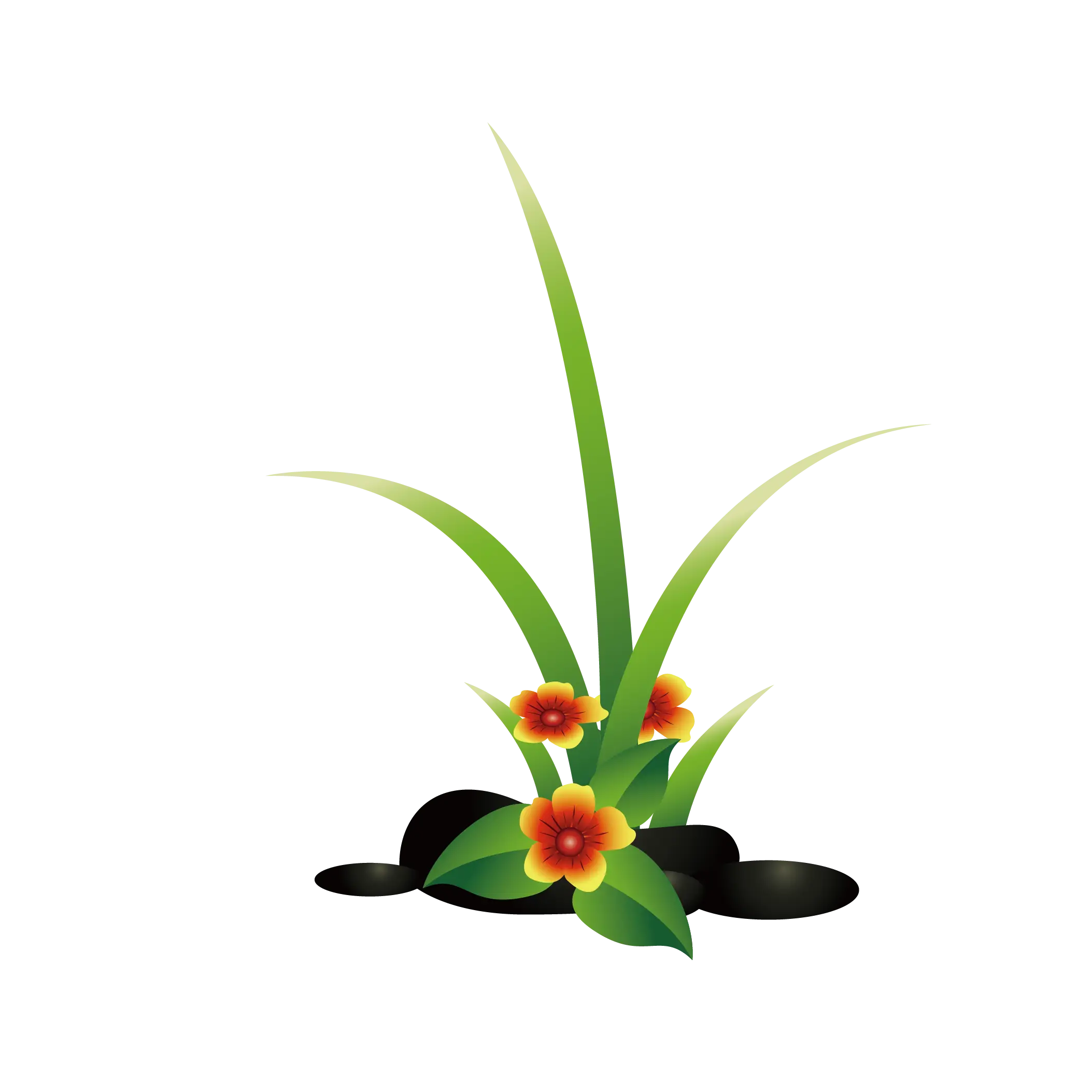 Green Grass with Red Flowers