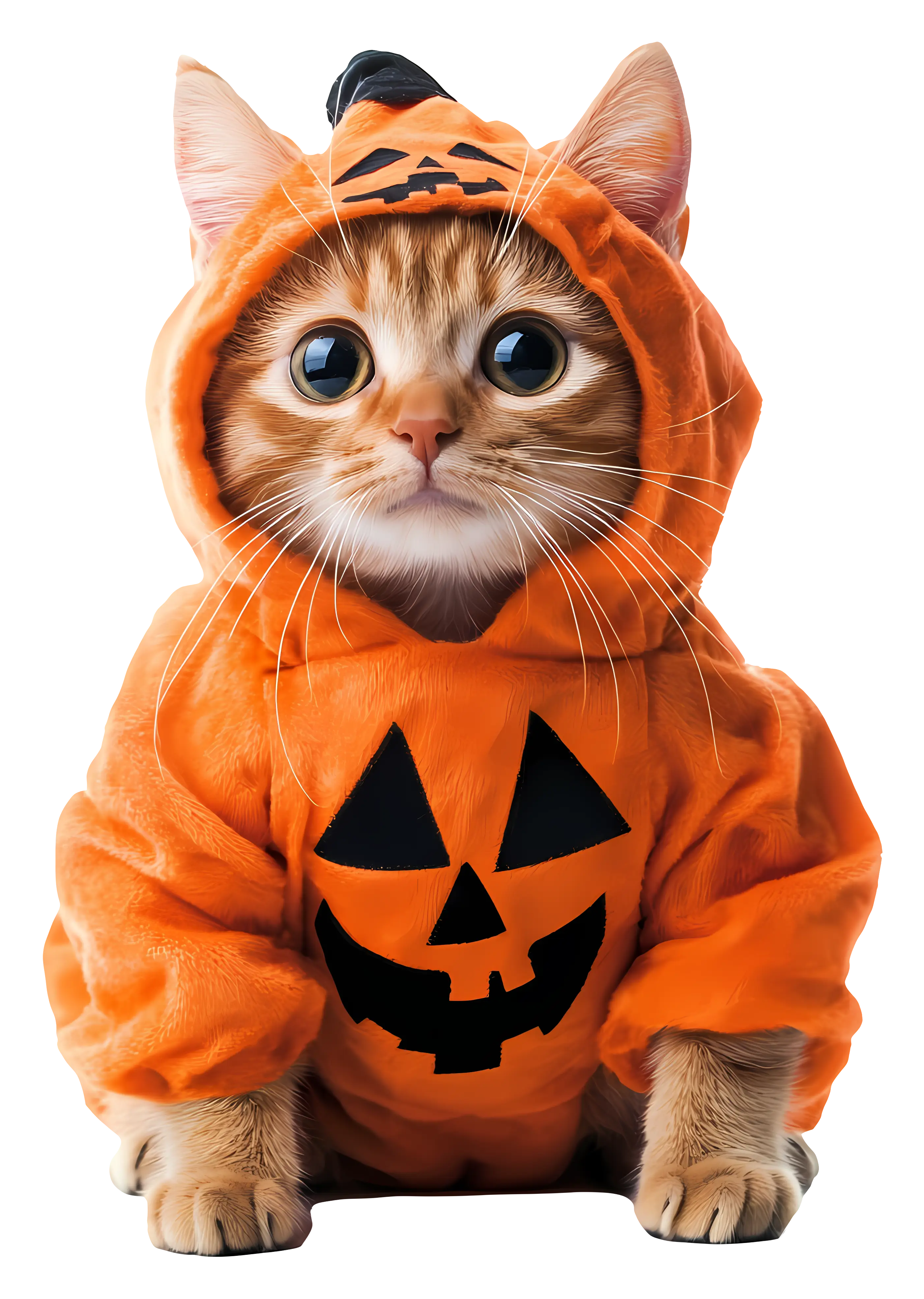 Cute Cat in Pumpkin Halloween Costume