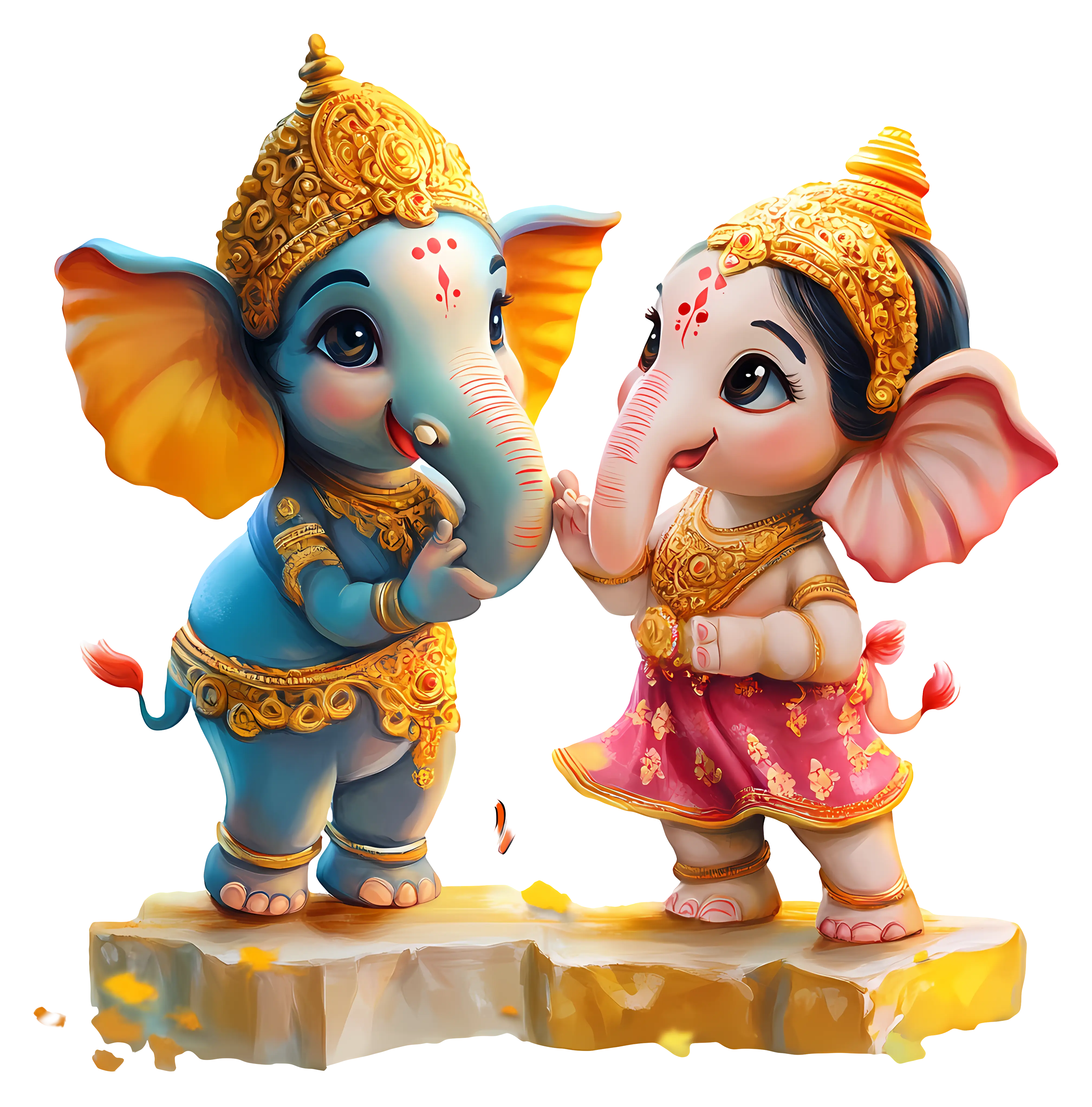 Cute Elephant Characters in Traditional Attire