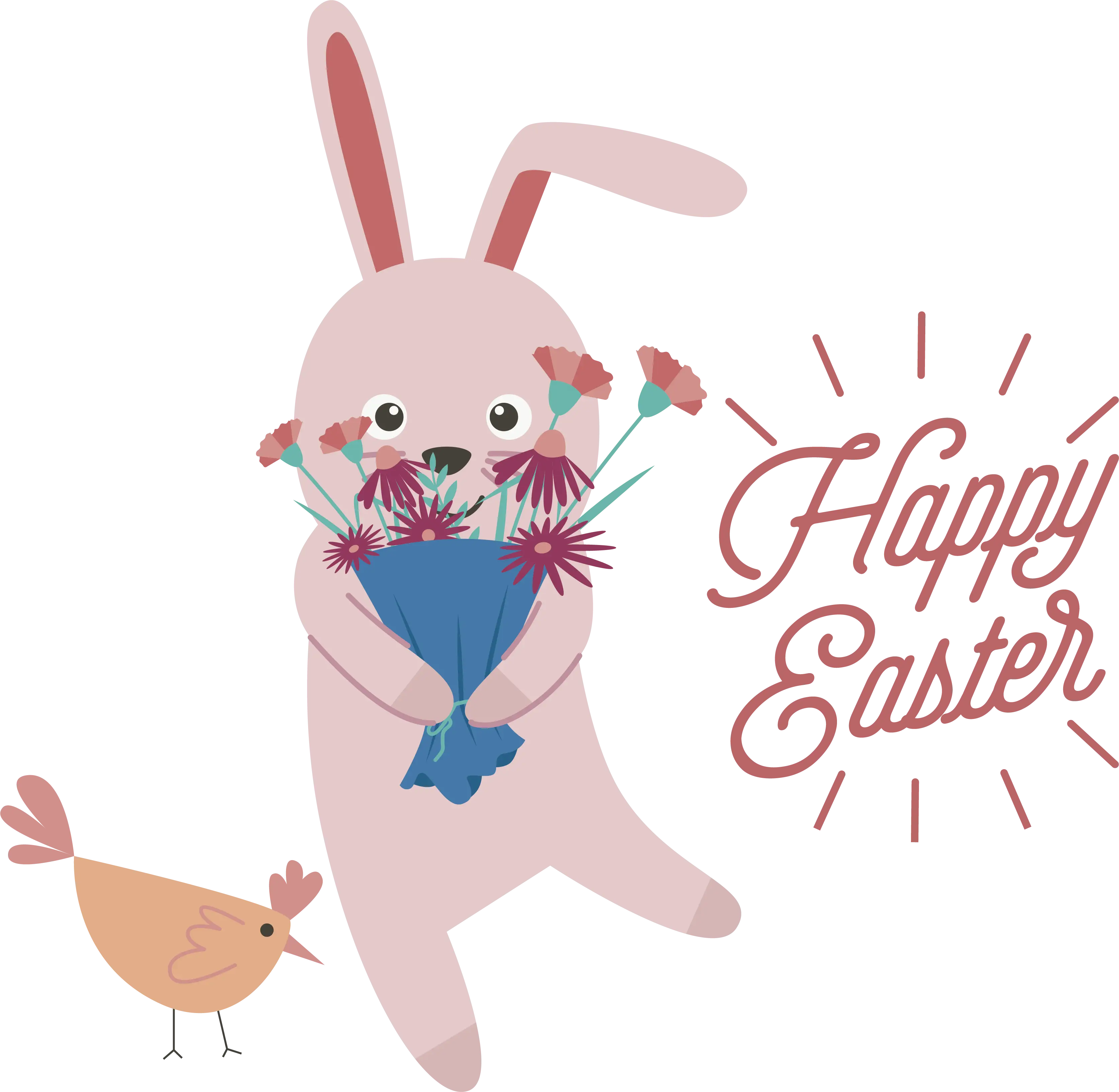 Easter Bunny with Flowers and Chicken