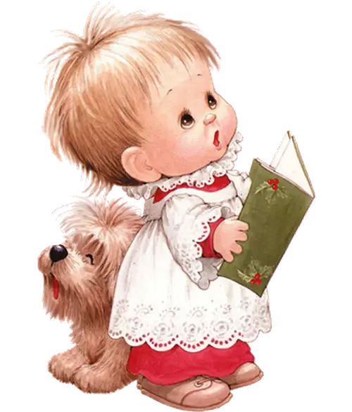 Cute Child with Book and Dog Illustration