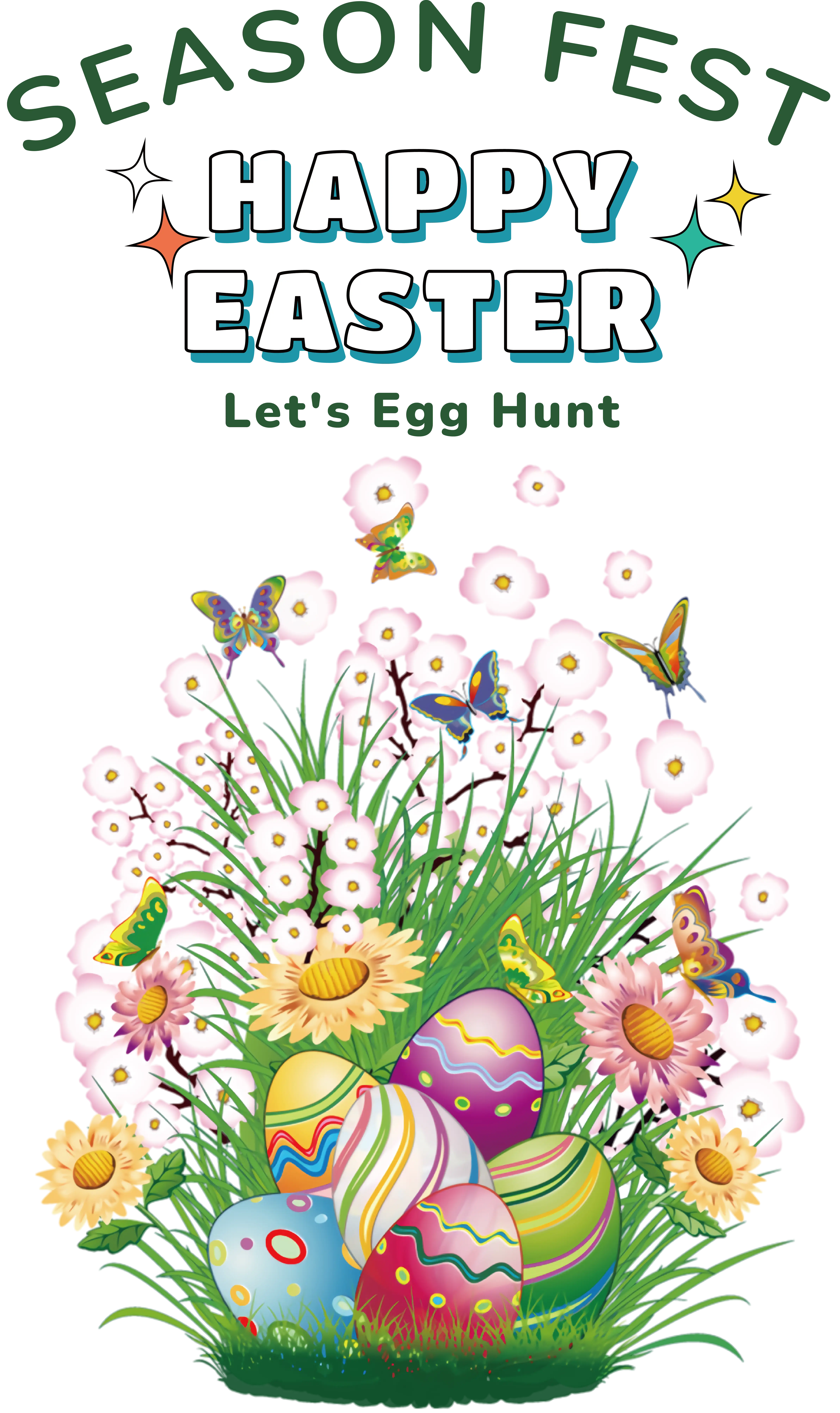 Cheerful Happy Easter Decoration with Eggs and Flowers