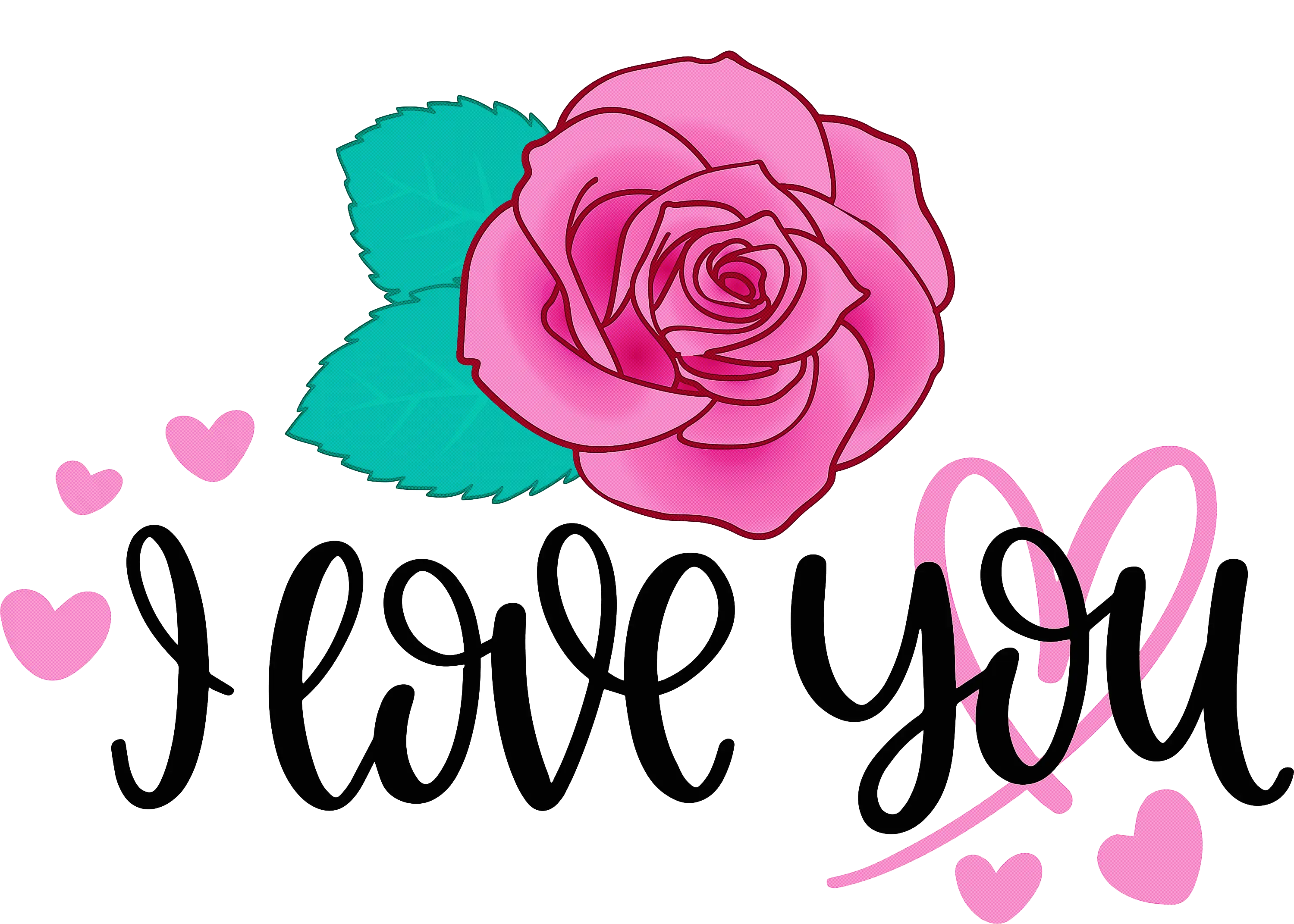 Pink Rose with I Love You Text