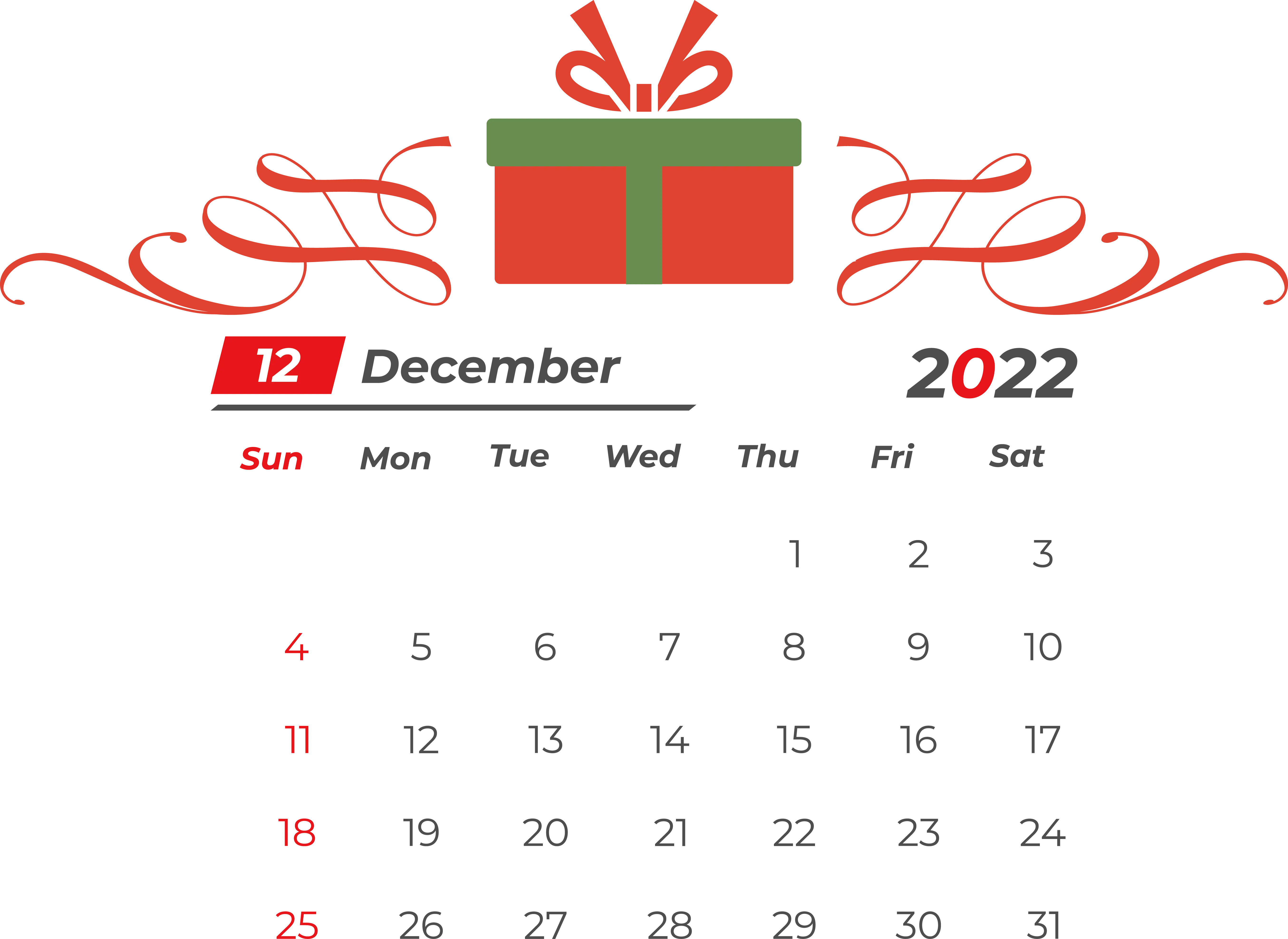 December 2022 Calendar with Christmas Theme