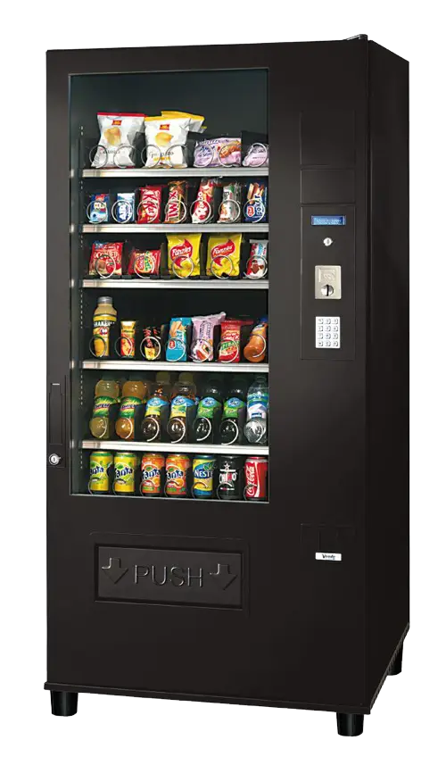 Vending Machine Filled with Snacks and Drinks