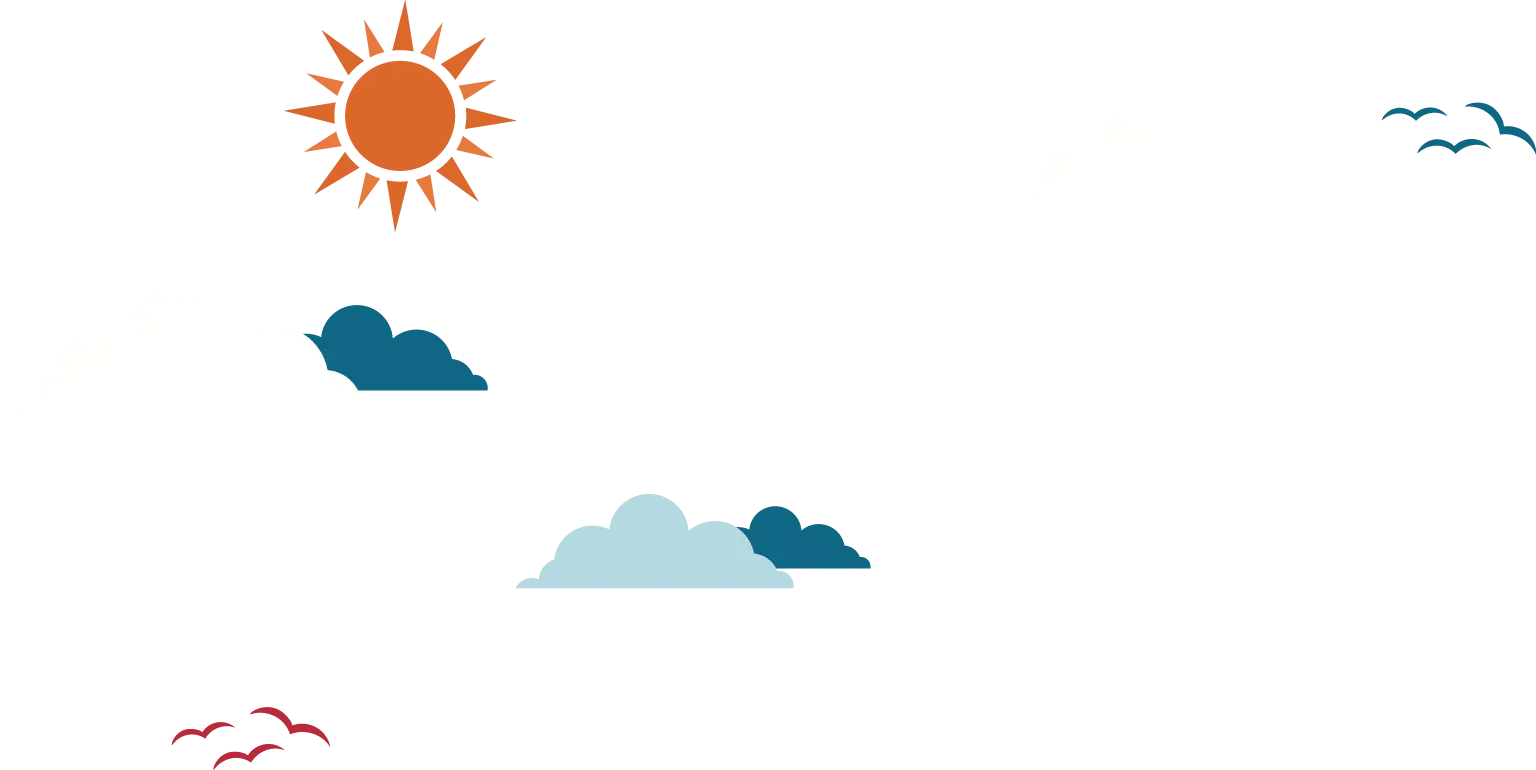 Illustrated Sky with Clouds and Birds