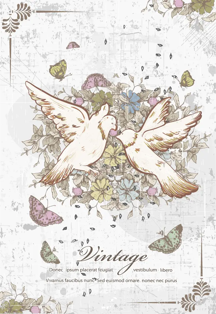 Vintage Doves with Flowers