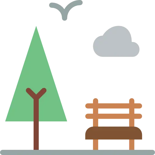 Park Cartoon Illustration with Bench and Tree