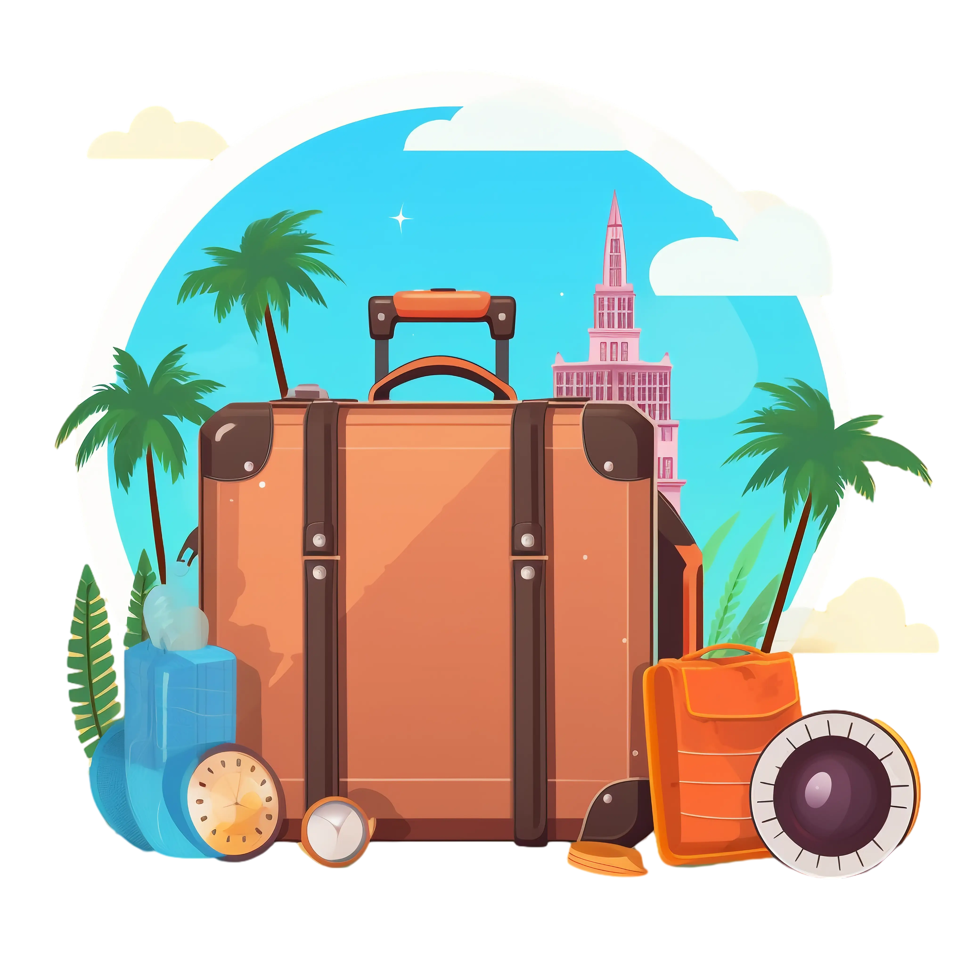 Travel Suitcase with Vacation Items Illustration