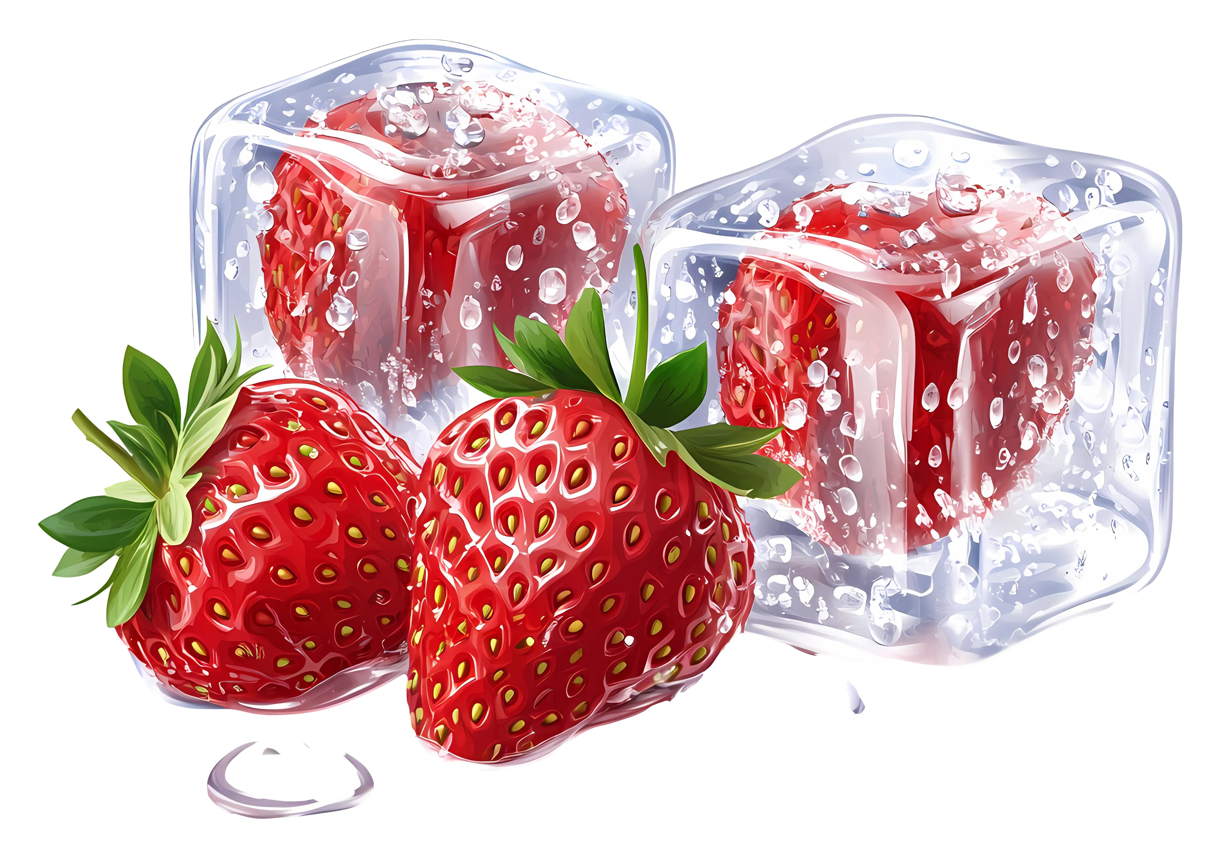 Fresh Strawberries with Ice Cubes