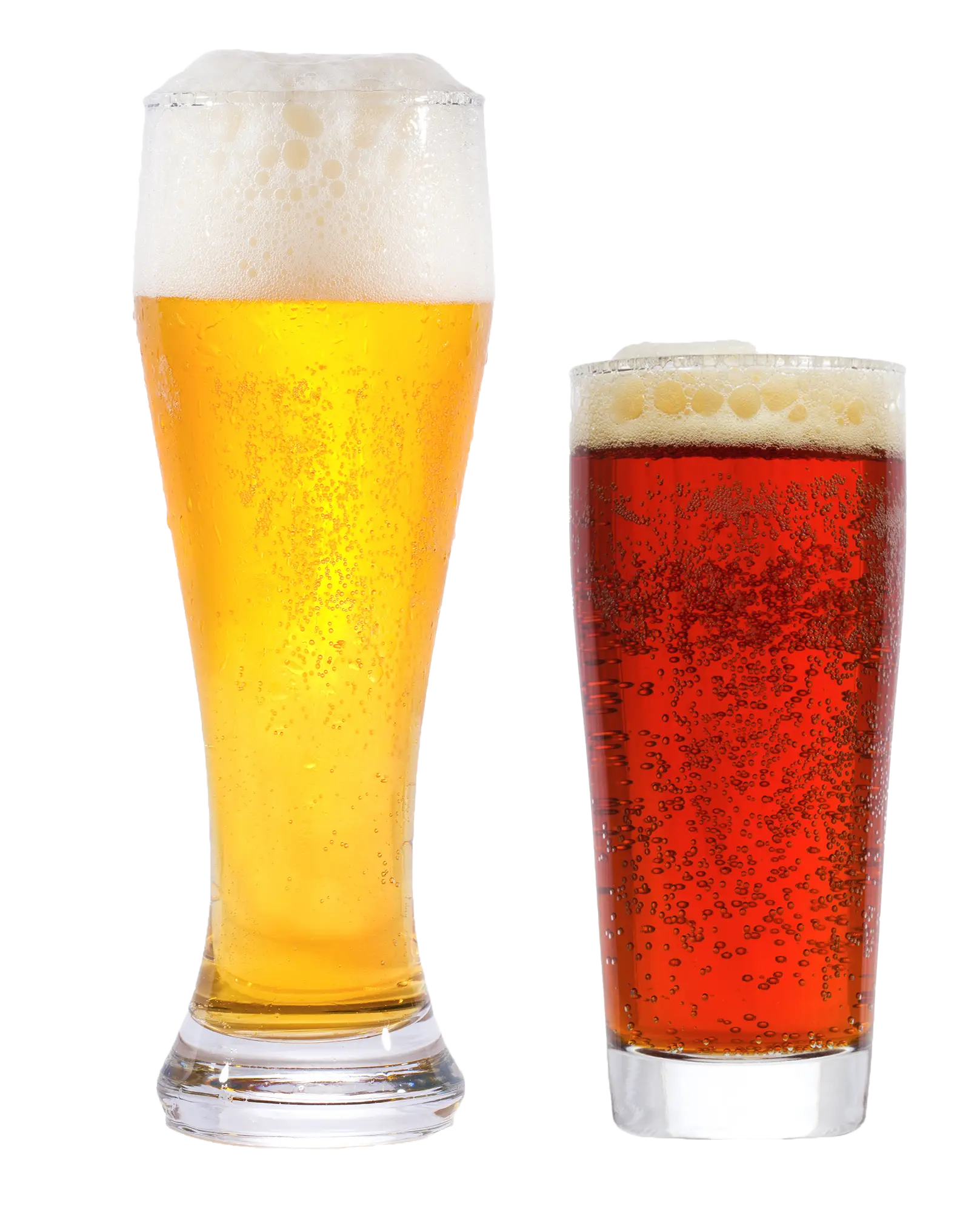 Beer Glasses Filled with Golden and Amber Beer