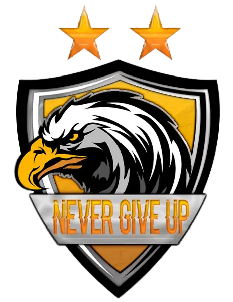 Eagle Shield Logo with &#039;Never Give Up&#039; Motto