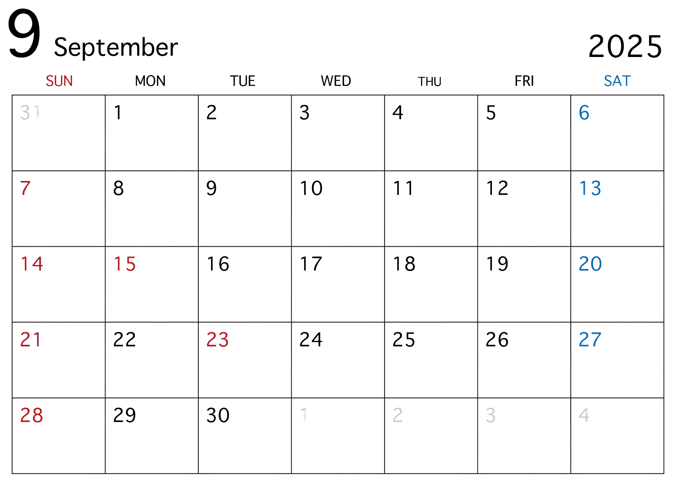 September 2025 Calendar