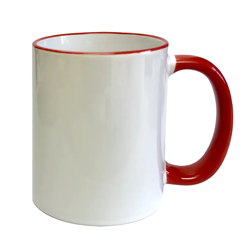White Ceramic Mug with Red Handle