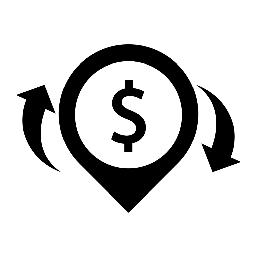 Black Dollar Sign with Circular Arrows Symbol