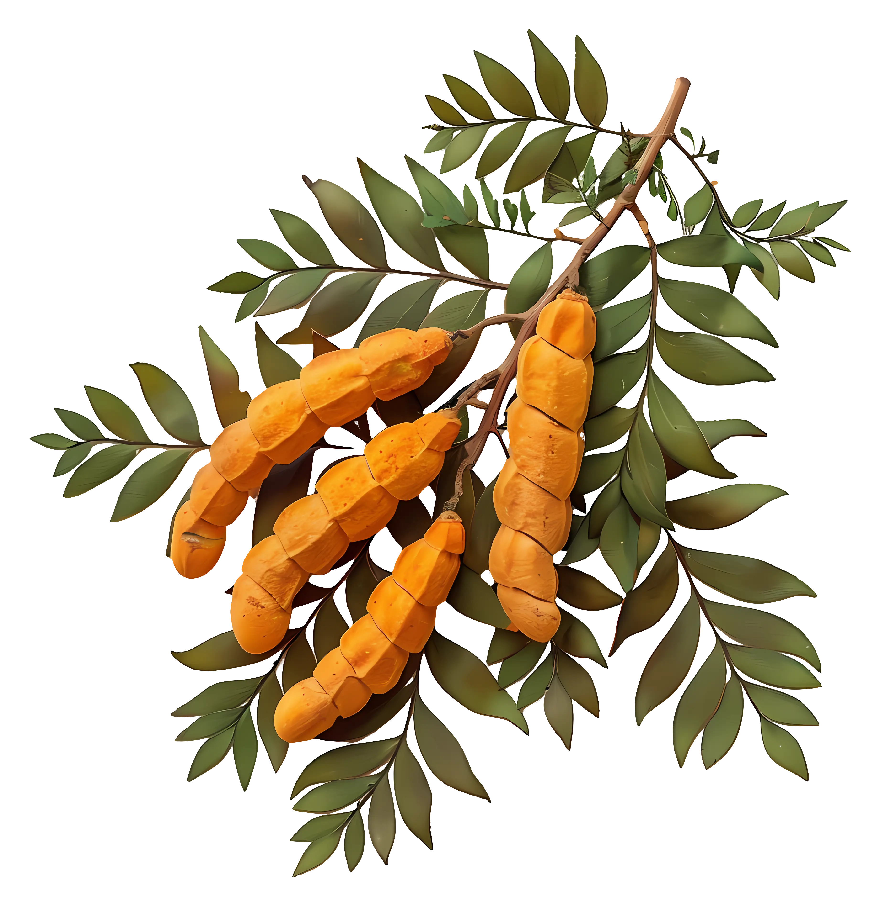 Orange Tamarind Pods with Leaves