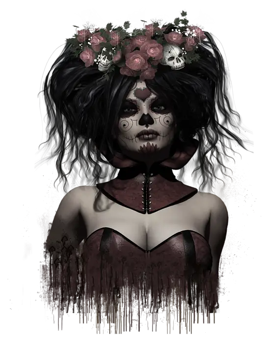 Gothic Woman with Skull Makeup and Flowers