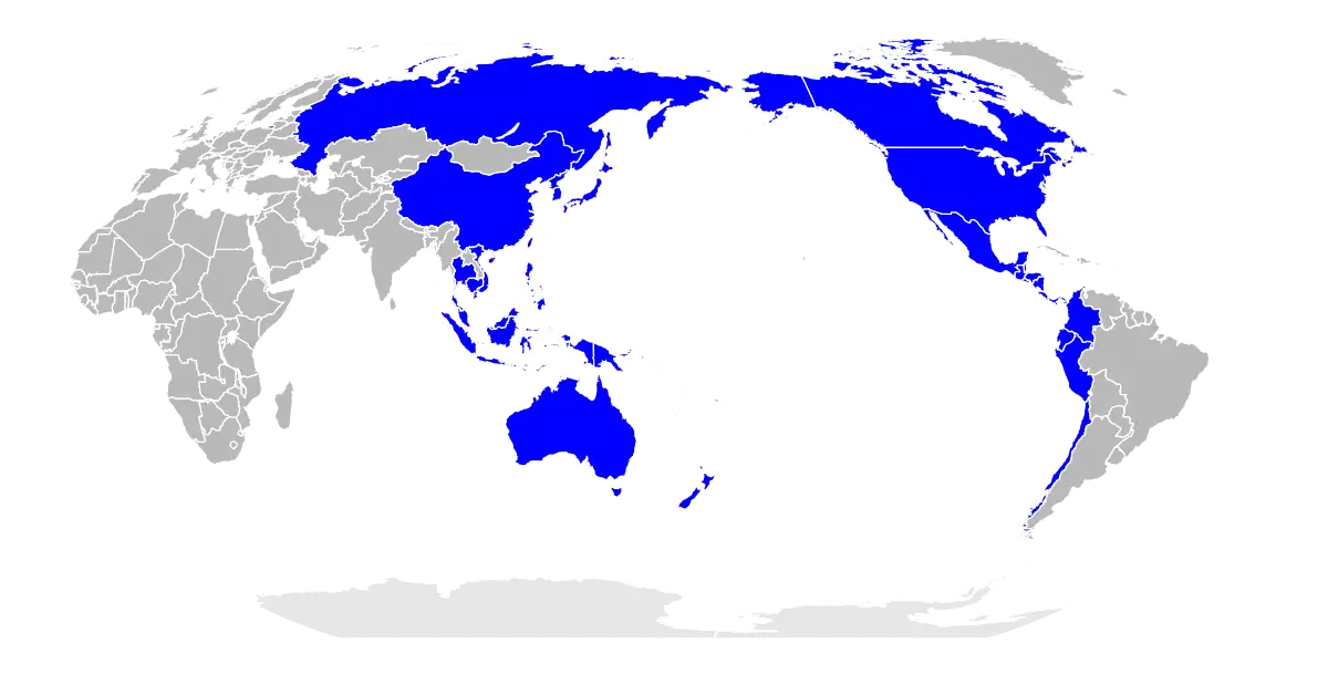 World Map with Marked Countries in Blue