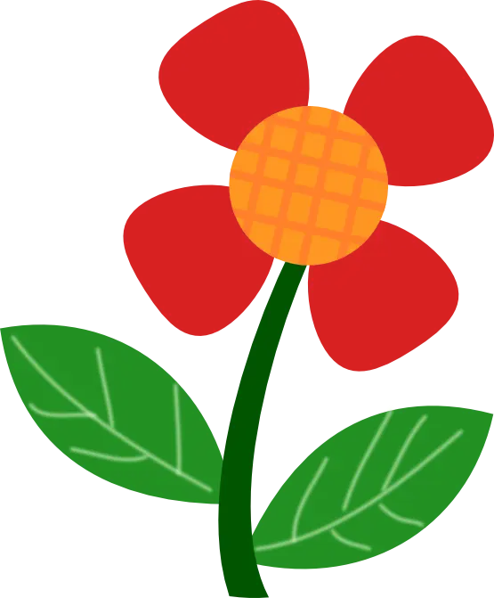 Red Cartoon Flower Illustration with Green Leaves