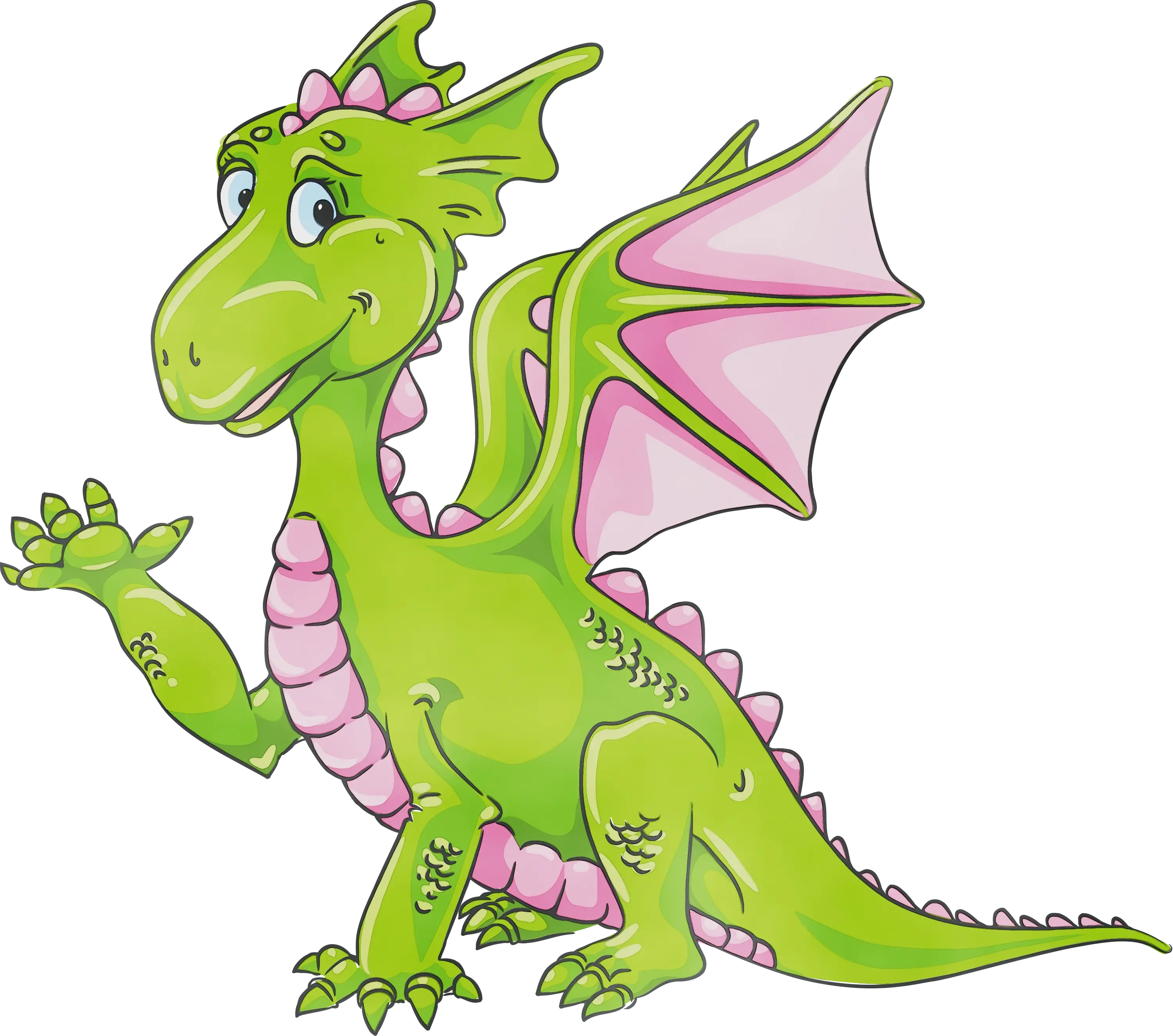 Cartoon Green Dragon with Pink Wings