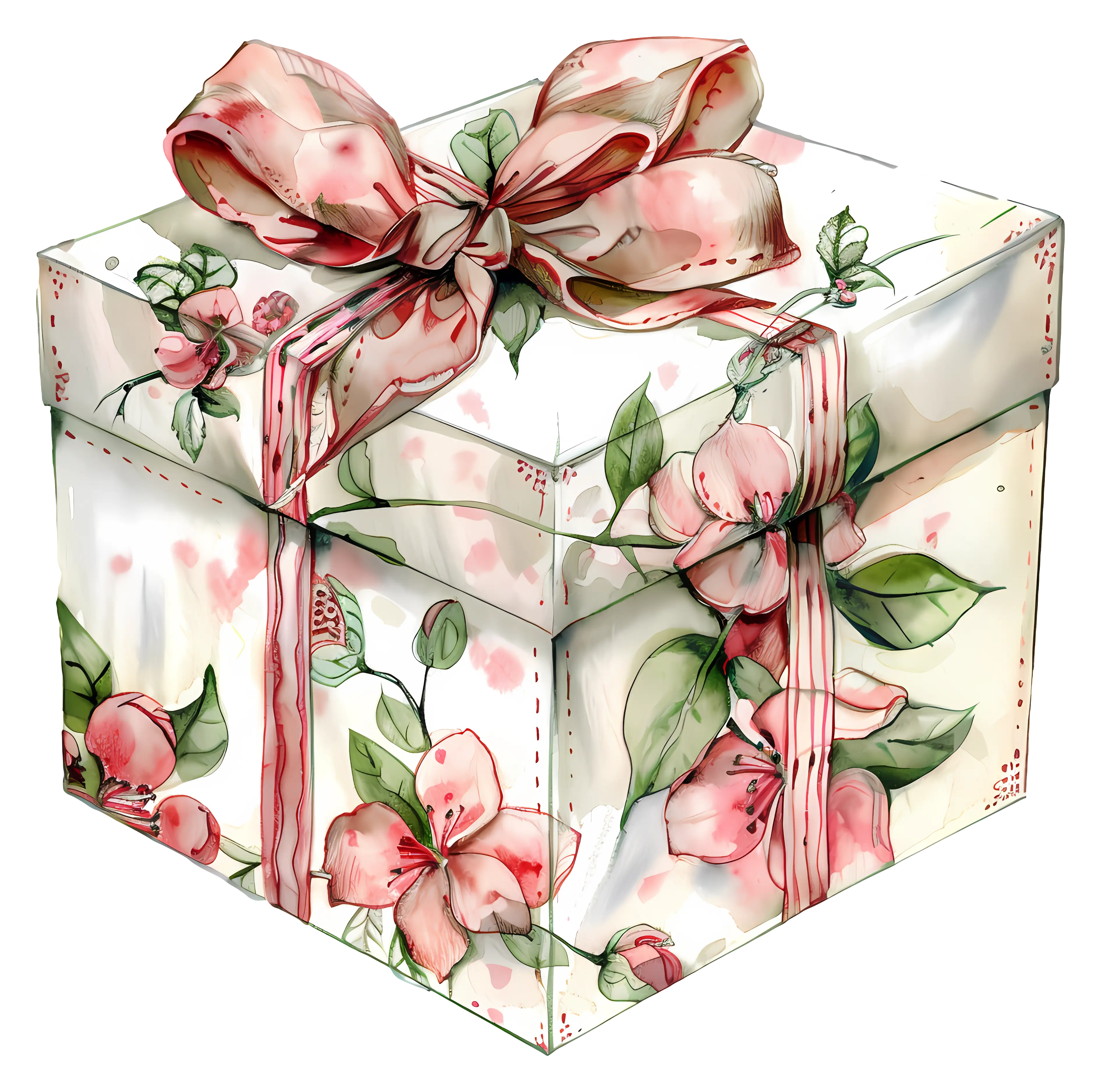 Beautiful Floral Gift Box with Ribbon Bow