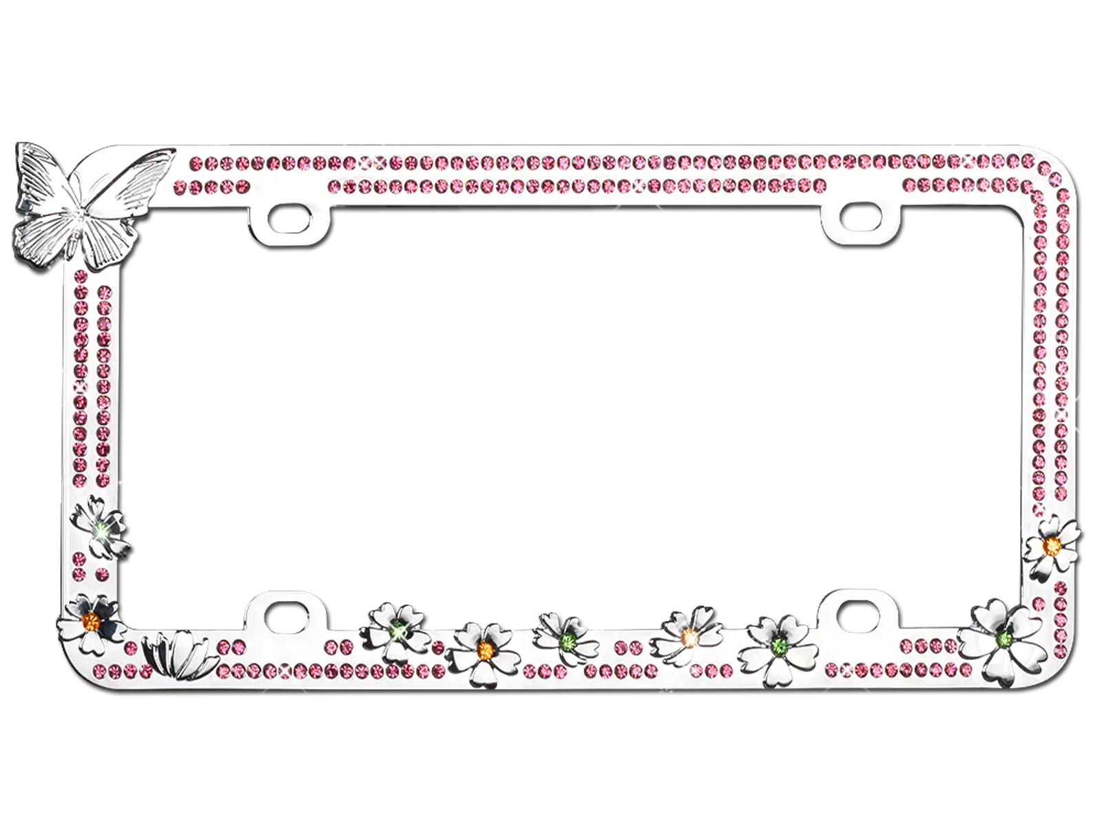 Decorative License Plate Frame with Butterfly and Flowers
