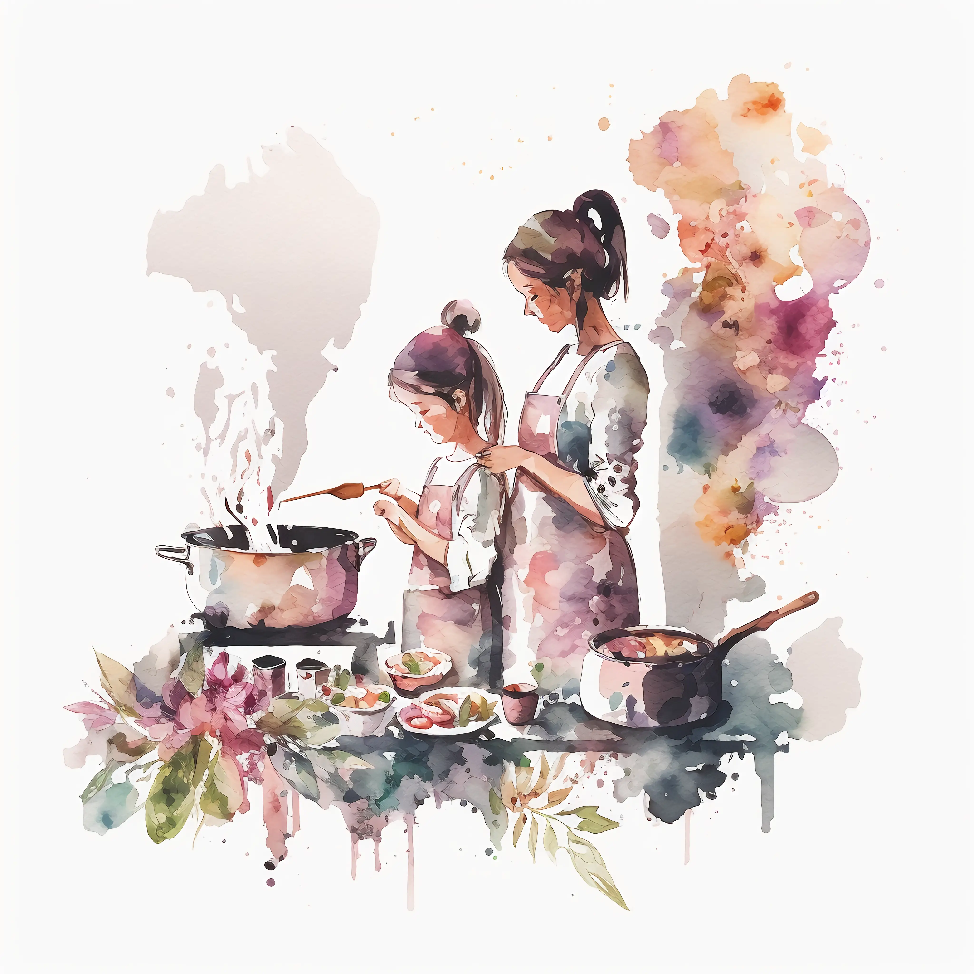 Mother and Daughter Cooking Together