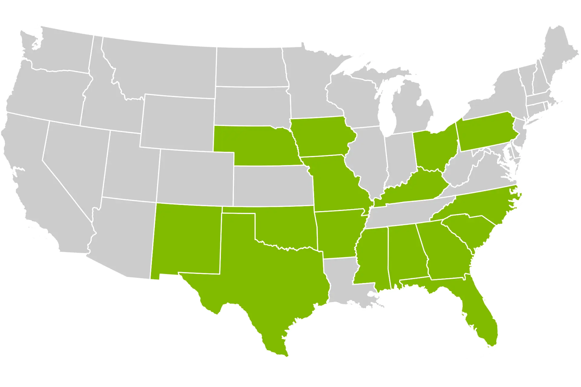 USA Map Highlighting Specific Regions