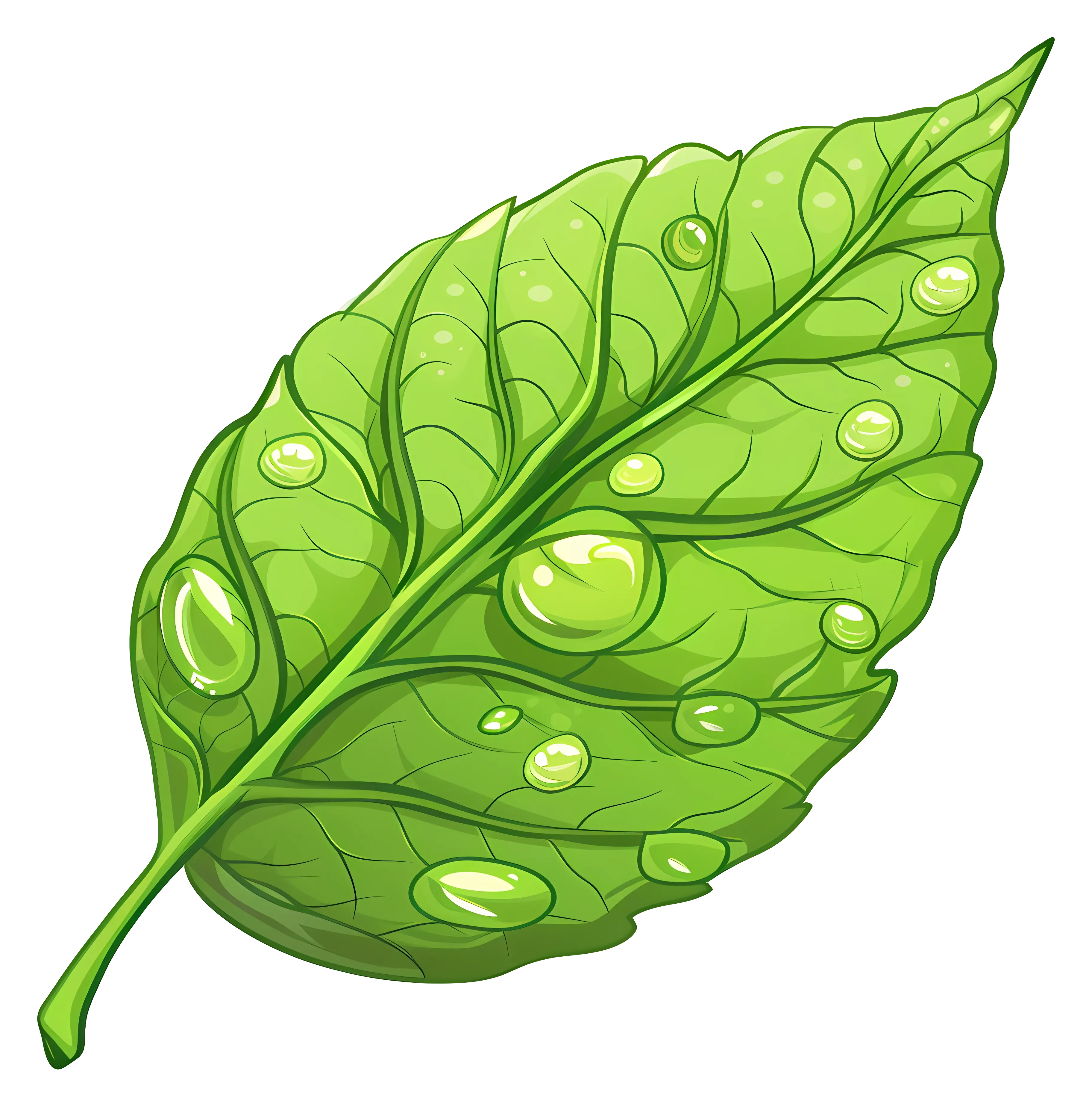 Green Leaf with Water Drops