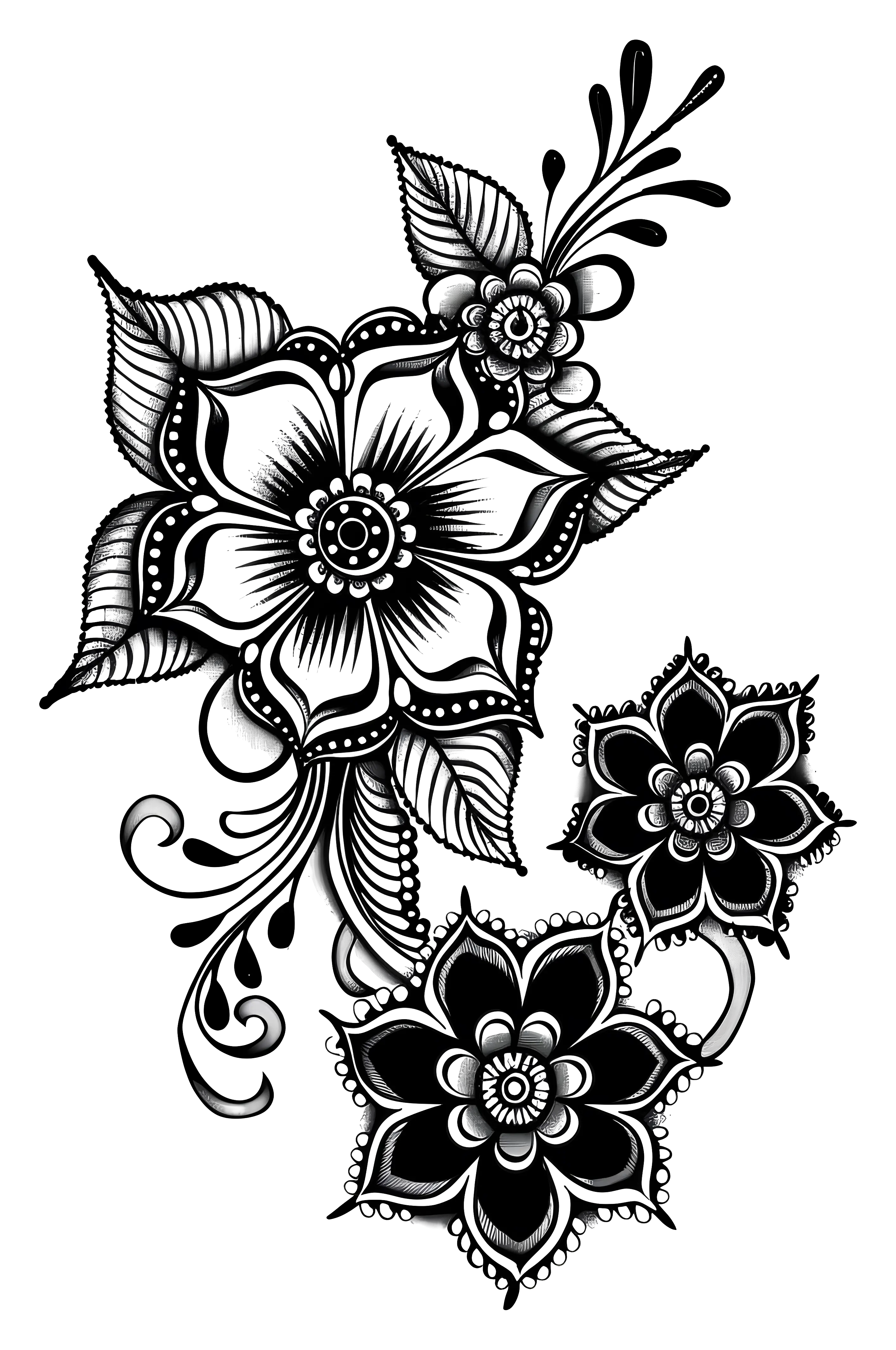 Intricate Blackwork Flower Design