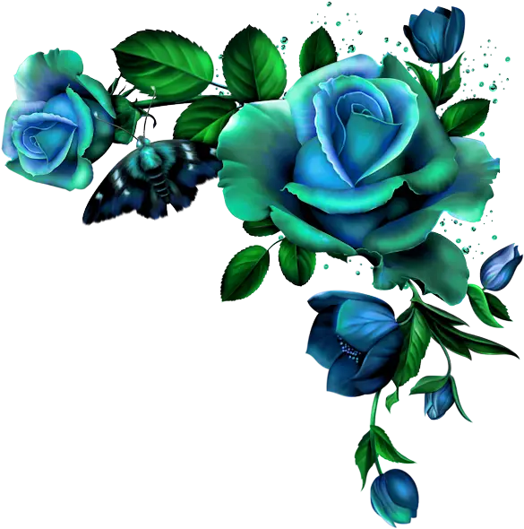 Blue Roses and Butterfly Illustration