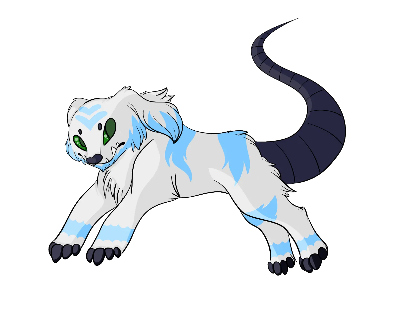 Fantasy Creature with White Fur and Blue Markings