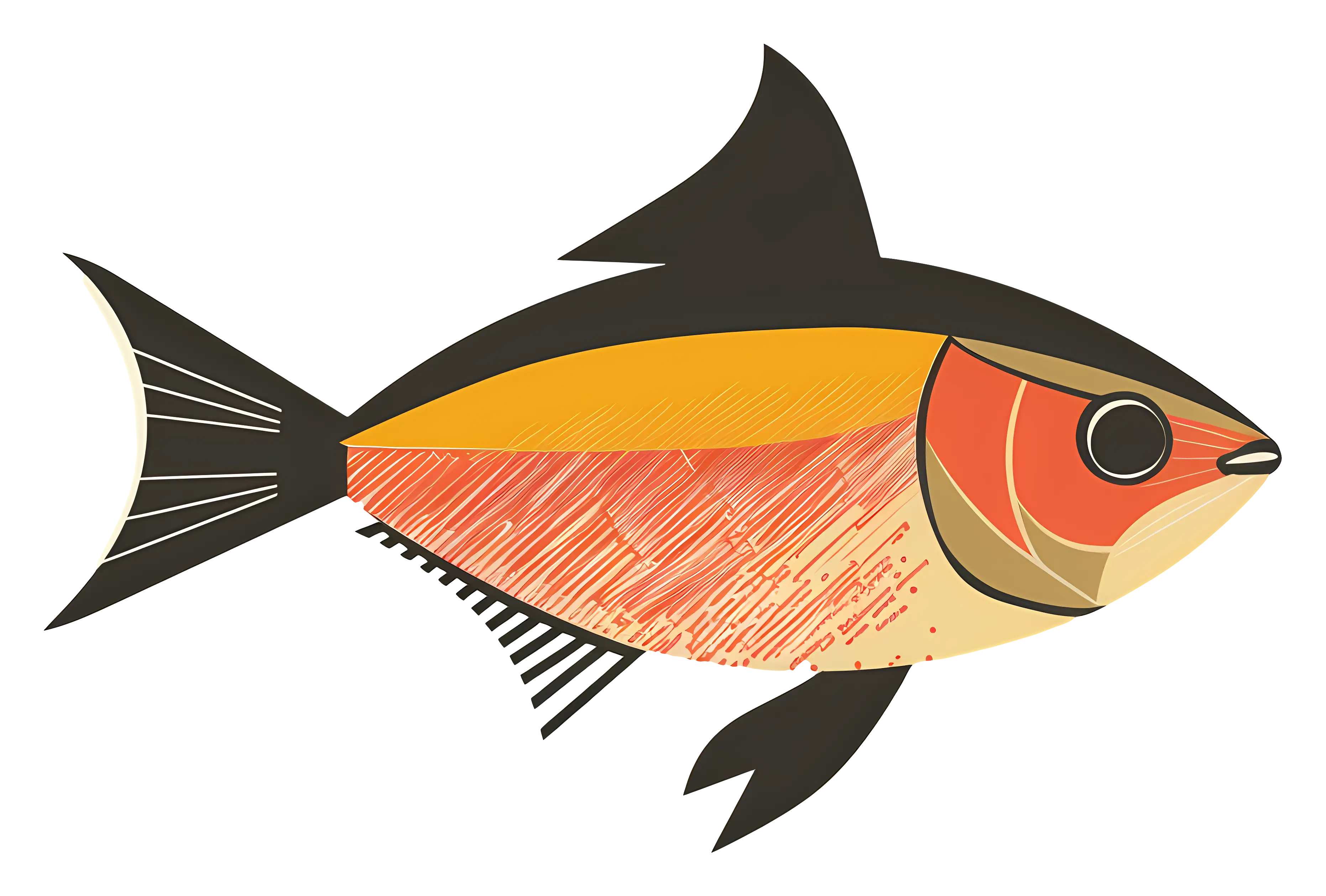 Stylized Yellow and Red Fish Illustration