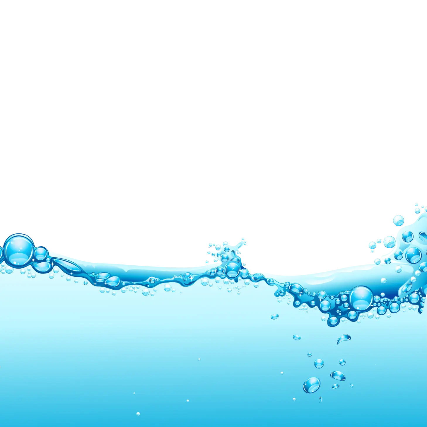Blue Water Splash with Bubbles on Transparent Background