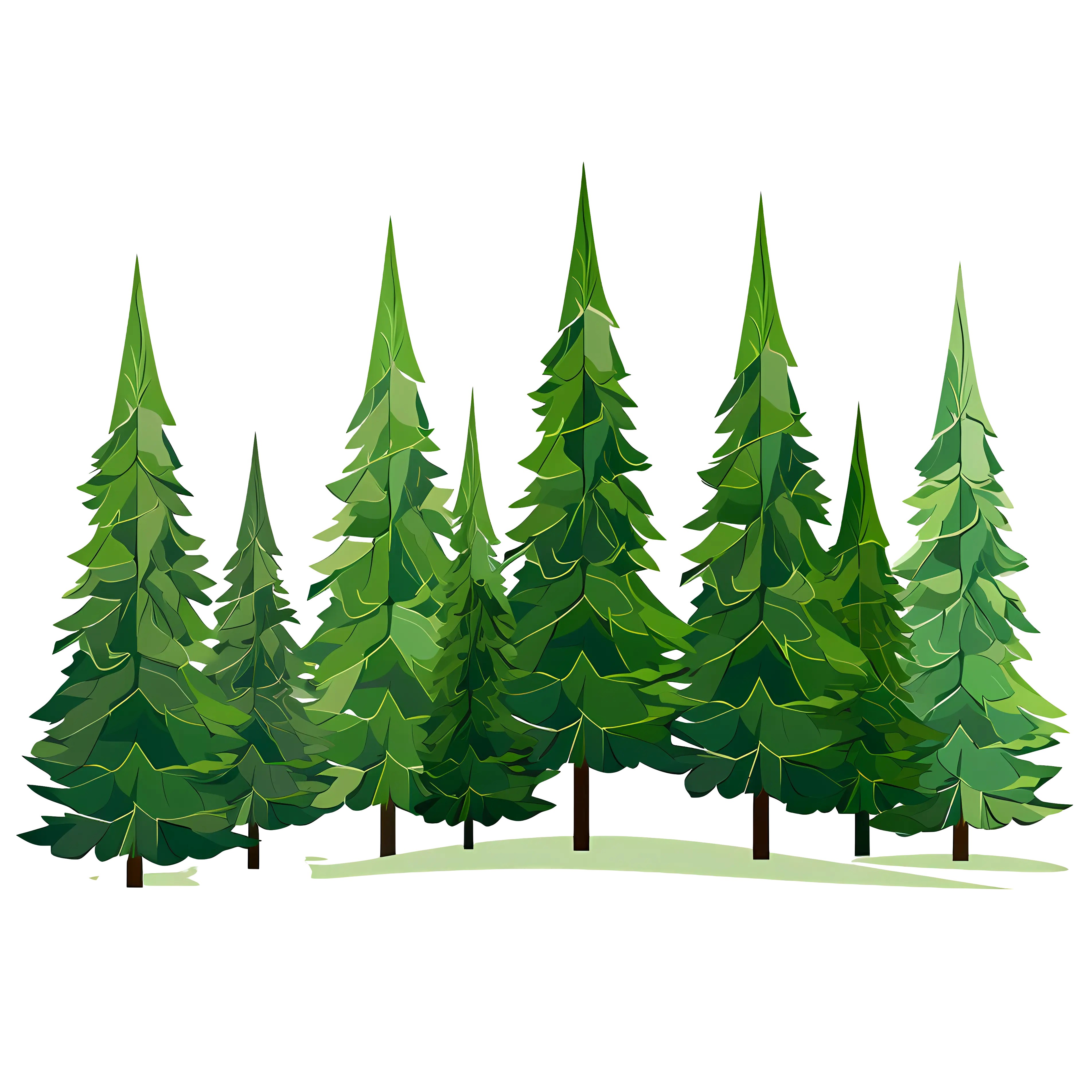 Illustration of Green Pine Trees in a Forest