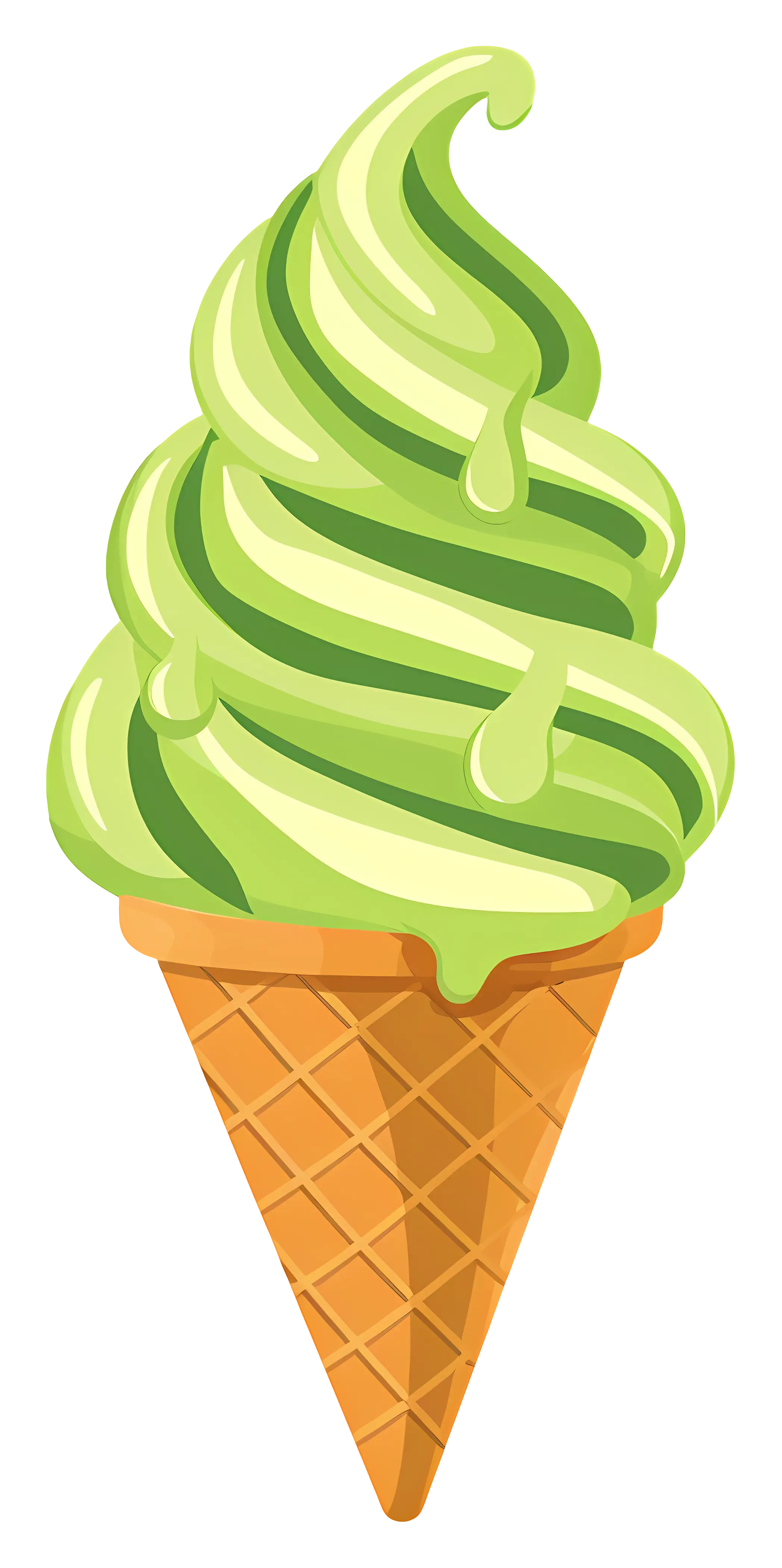 Green Swirl Ice Cream Cone Illustration