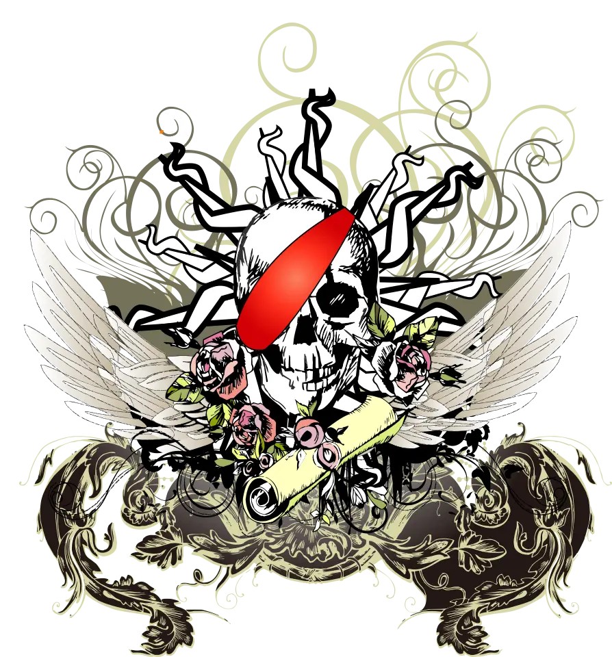 Gothic Skull with Wings and Roses
