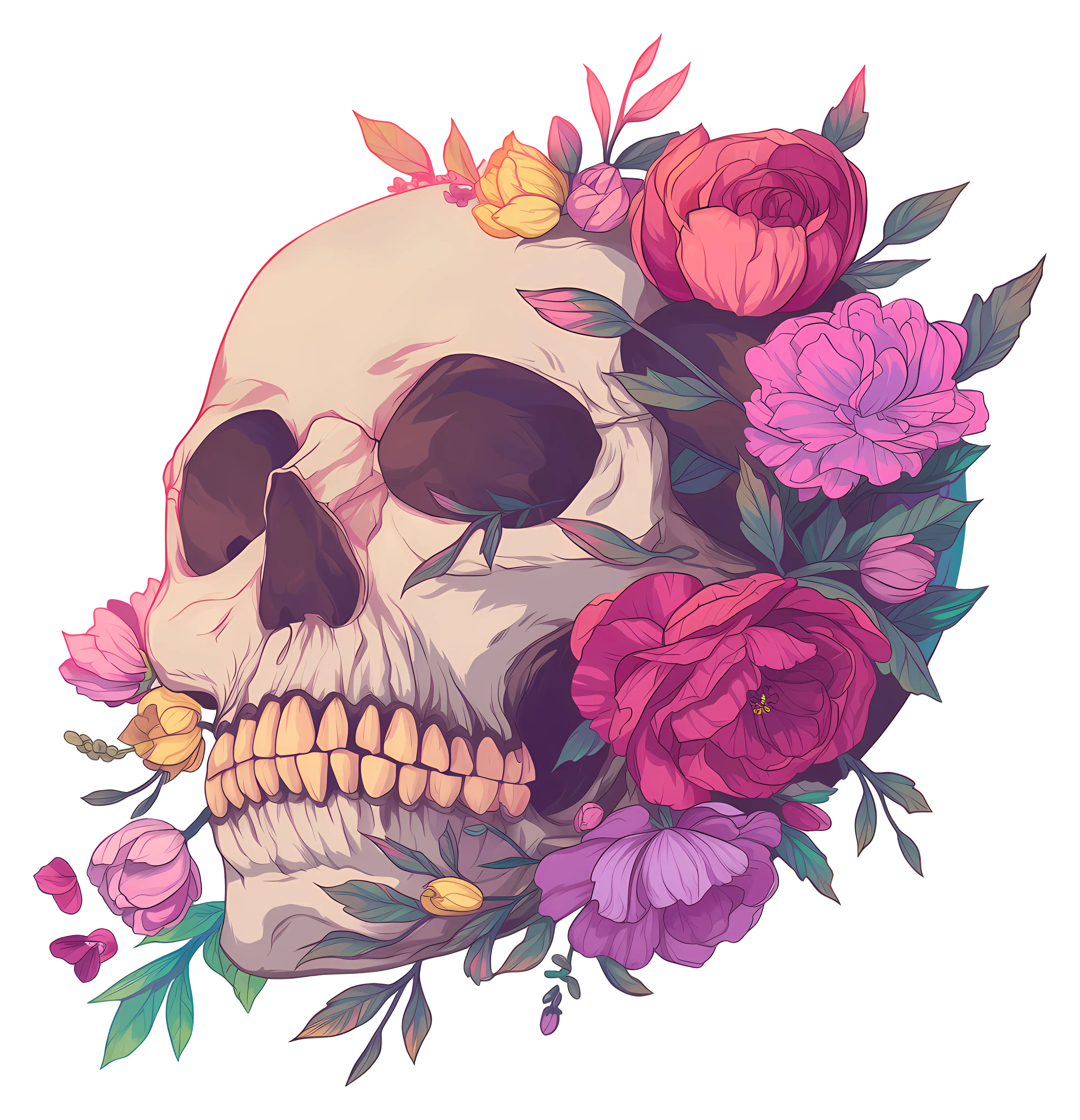 Floral Skull Art Illustration