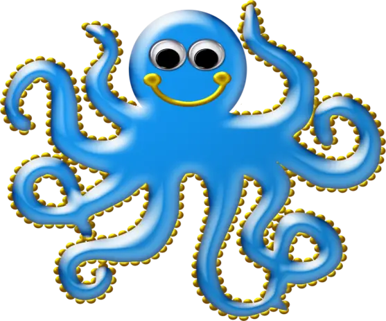 Blue Smiling Octopus Cartoon with Tentacles