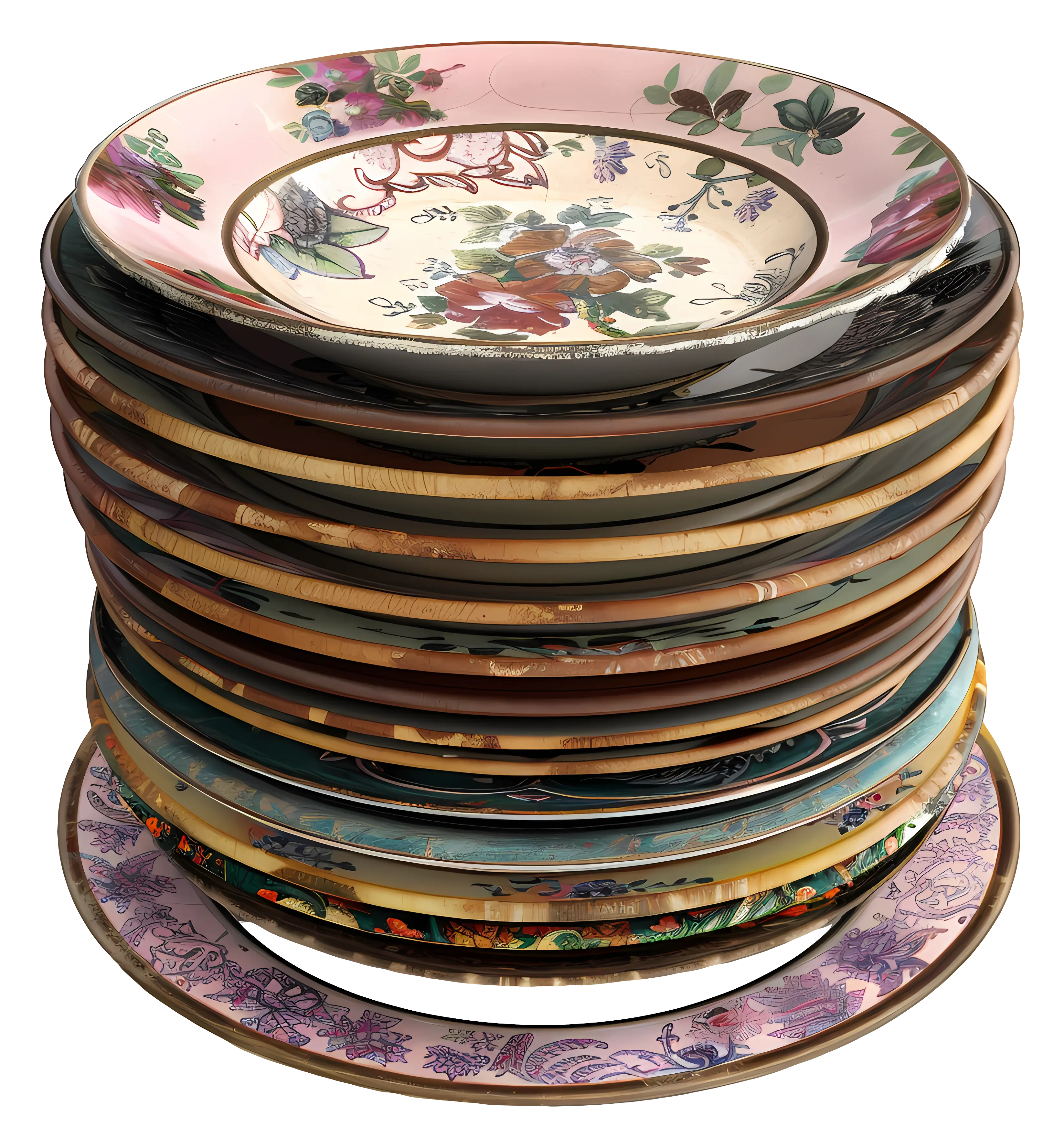 Stack of Decorative Patterned Plates
