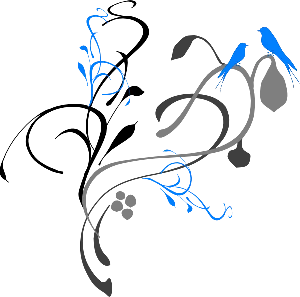 Decorative Swirl Design with Blue Birds