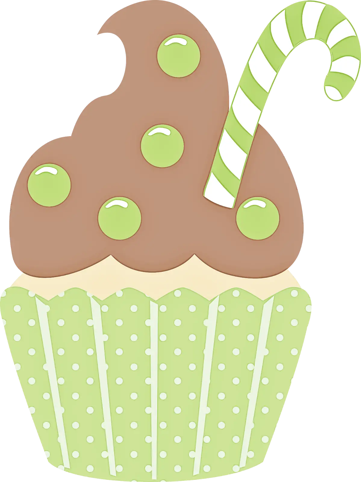 Green Polka Dot Cupcake with Candy Cane