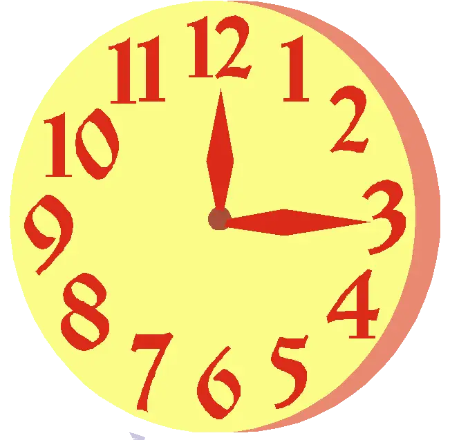 Yellow Clock with Red Hands and Numbers