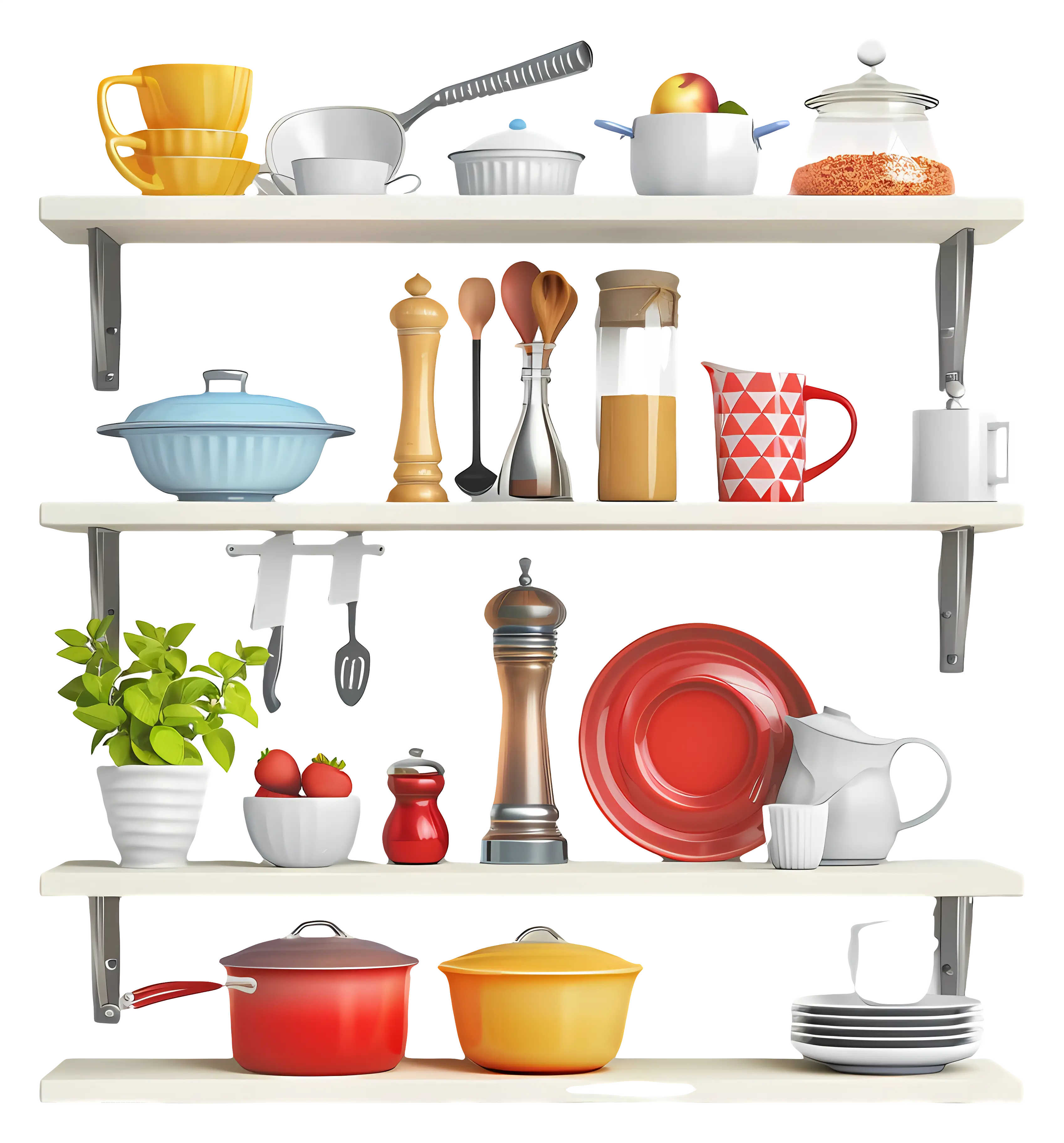 Organized Kitchen Utensils on Shelves