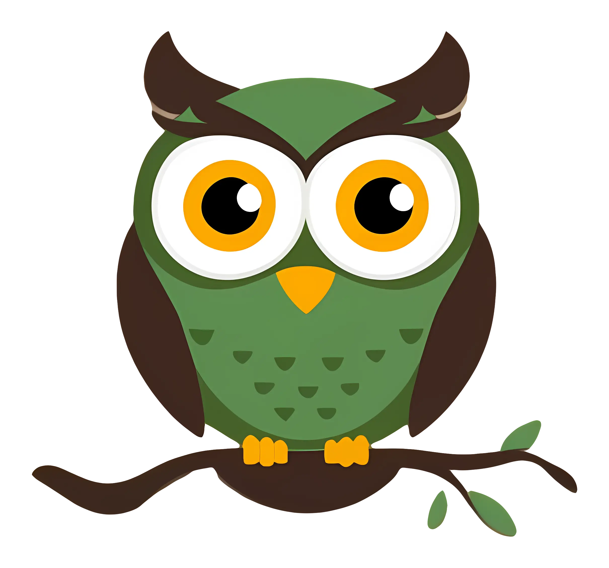 Cartoon Green Owl on Branch