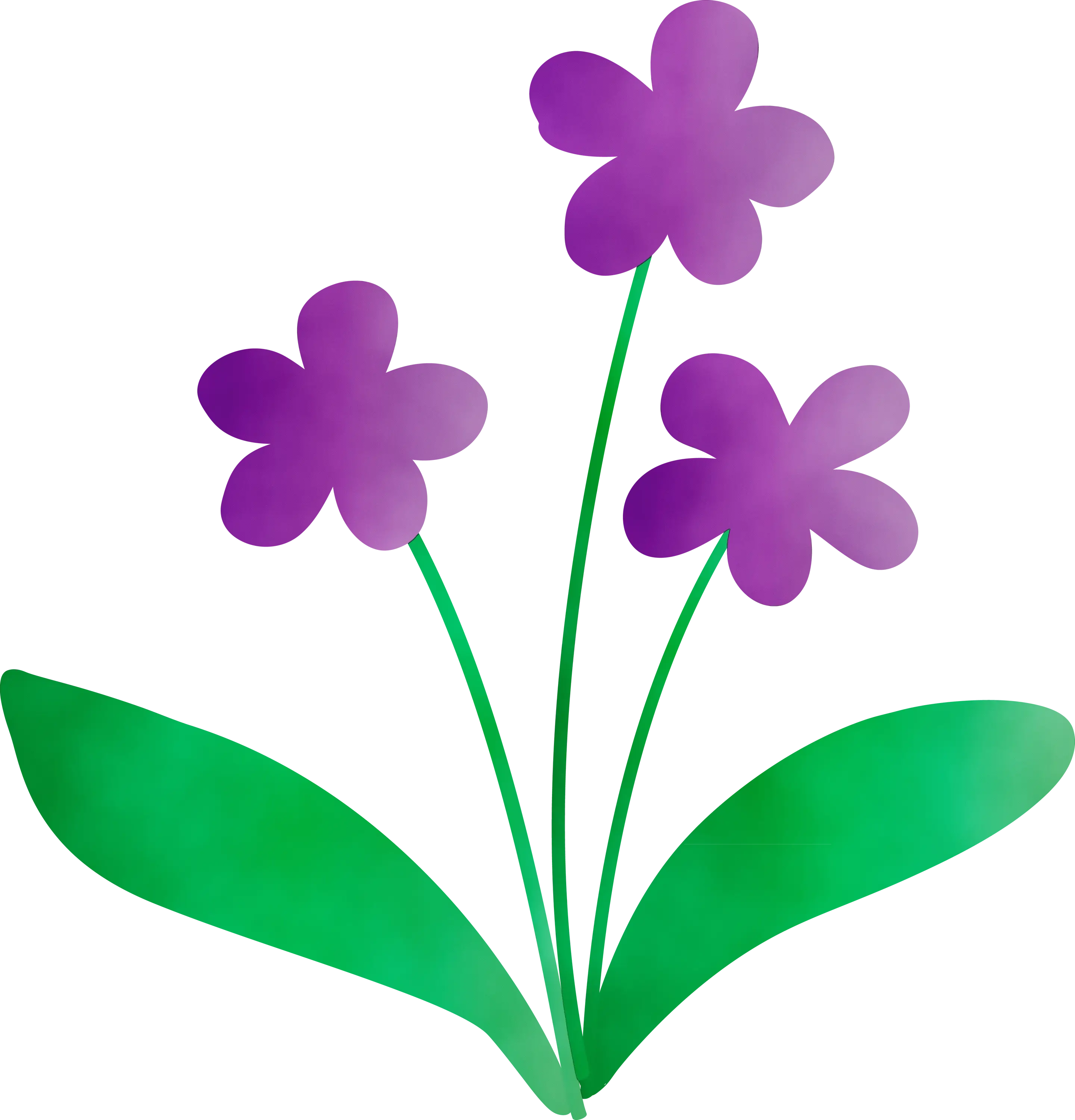 Illustration of Purple Flowers with Green Leaves
