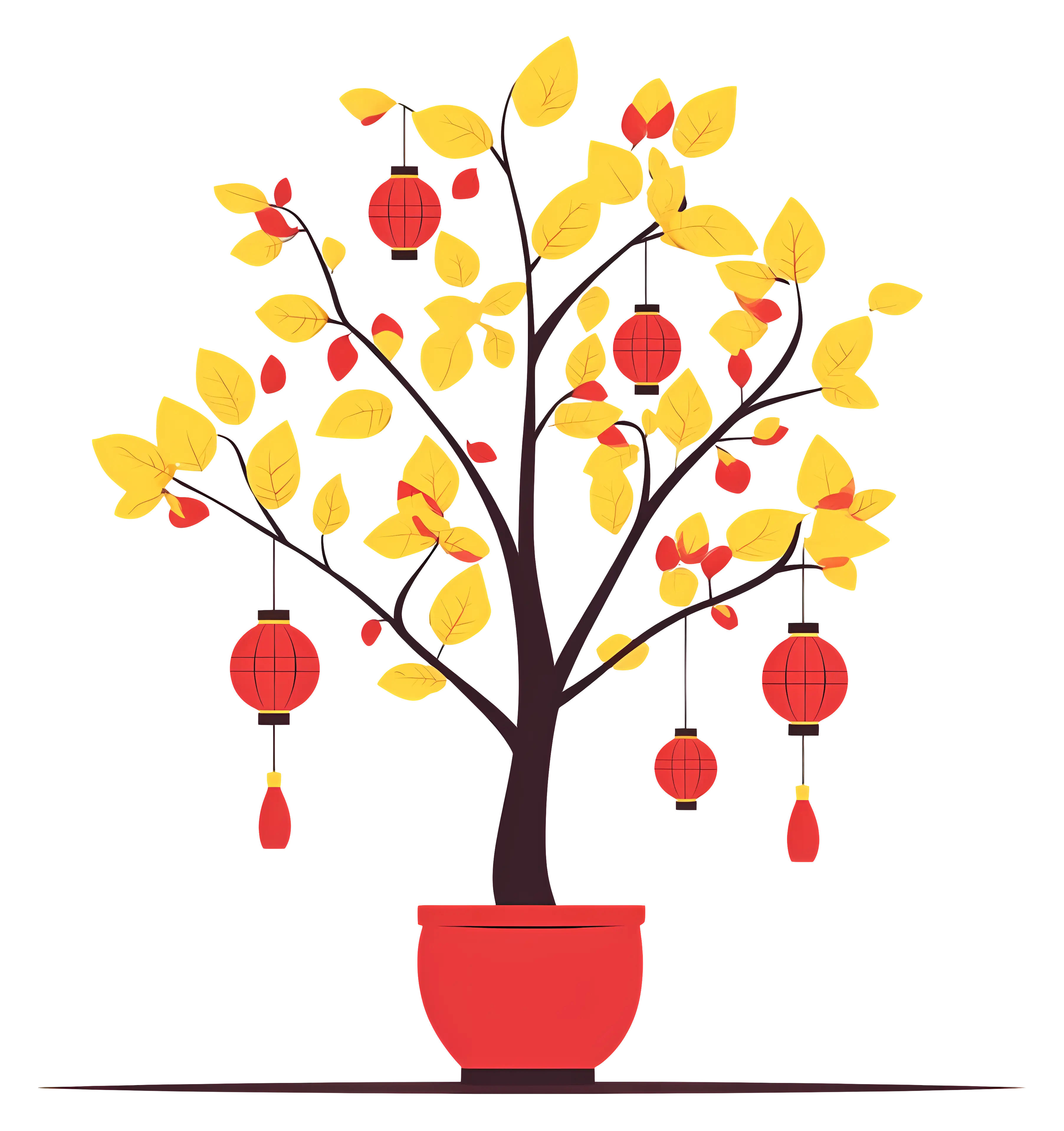 Festive Yellow Tree with Lanterns Decoration