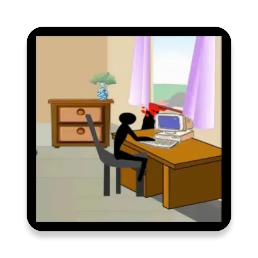 Stick Figure Working at Desk