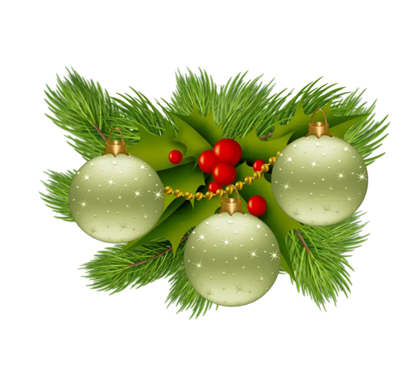 Christmas Ornaments and Pine Arrangement