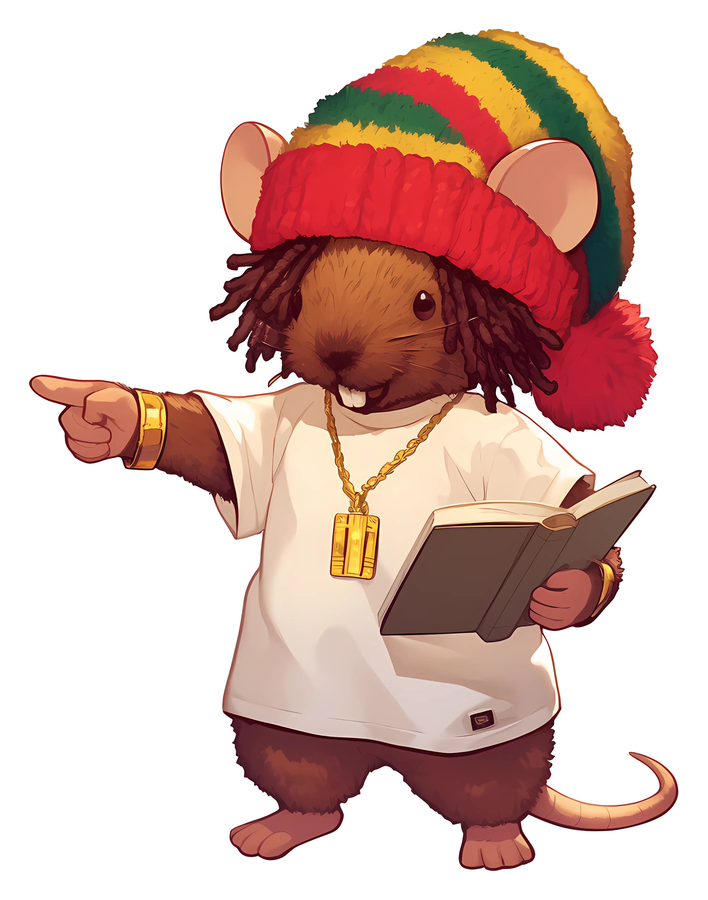Cartoon Mouse with Colorful Hat Reading a Book